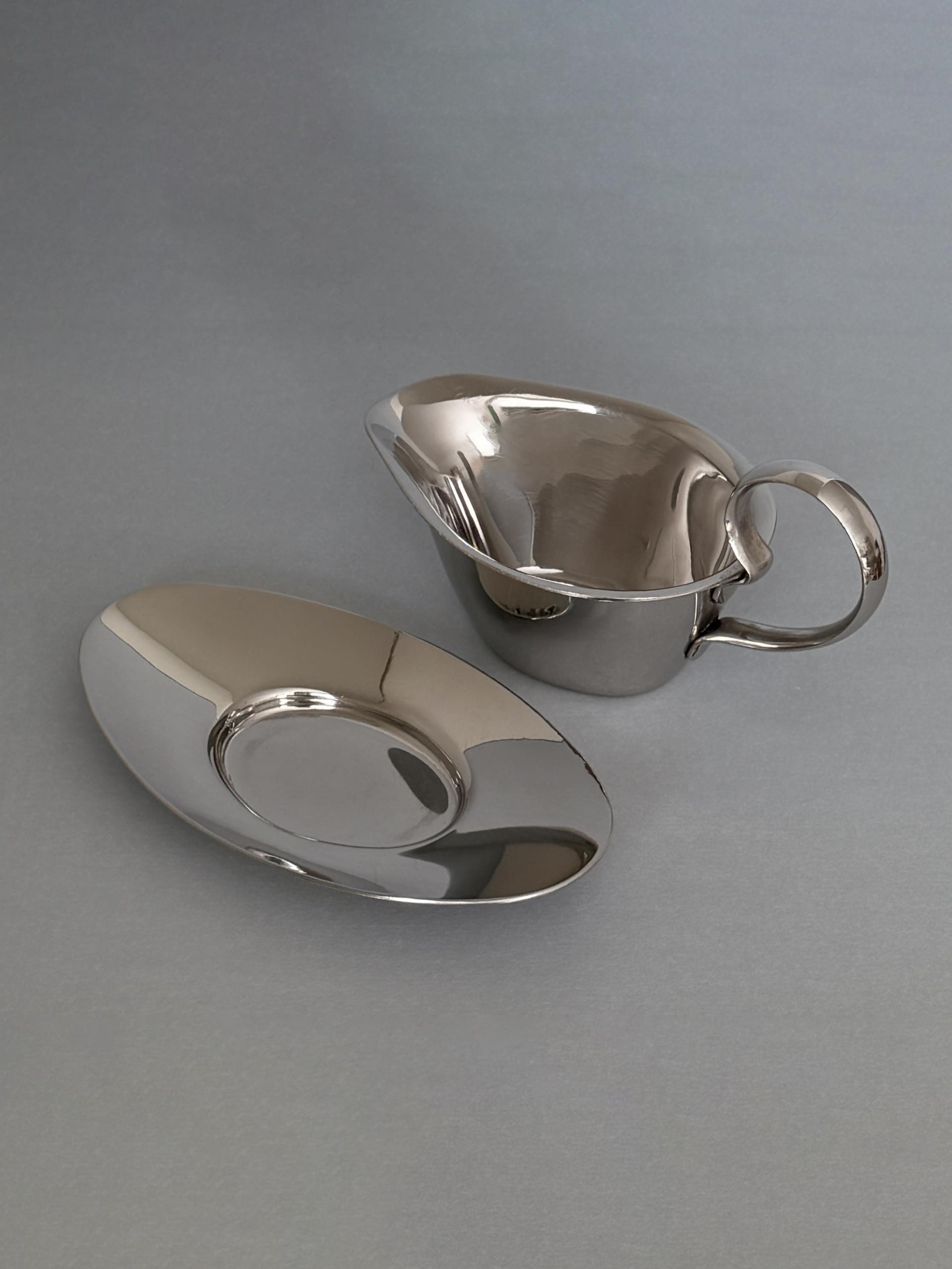 Vintage Old Hall Stainless Steel Sauce Boat and Saucer