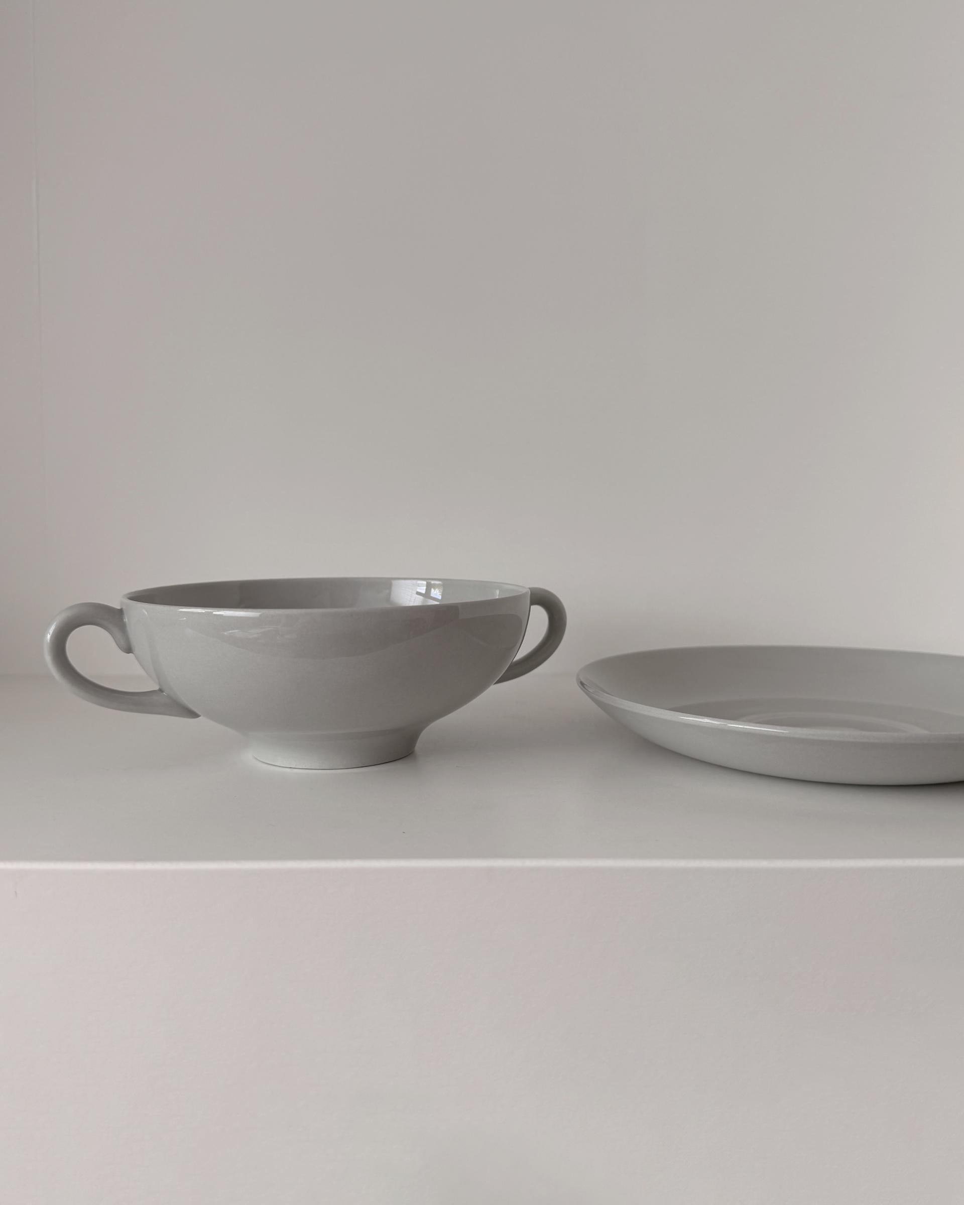 Vintage Wedgwood Windsor Grey Soup Bowl & Saucer