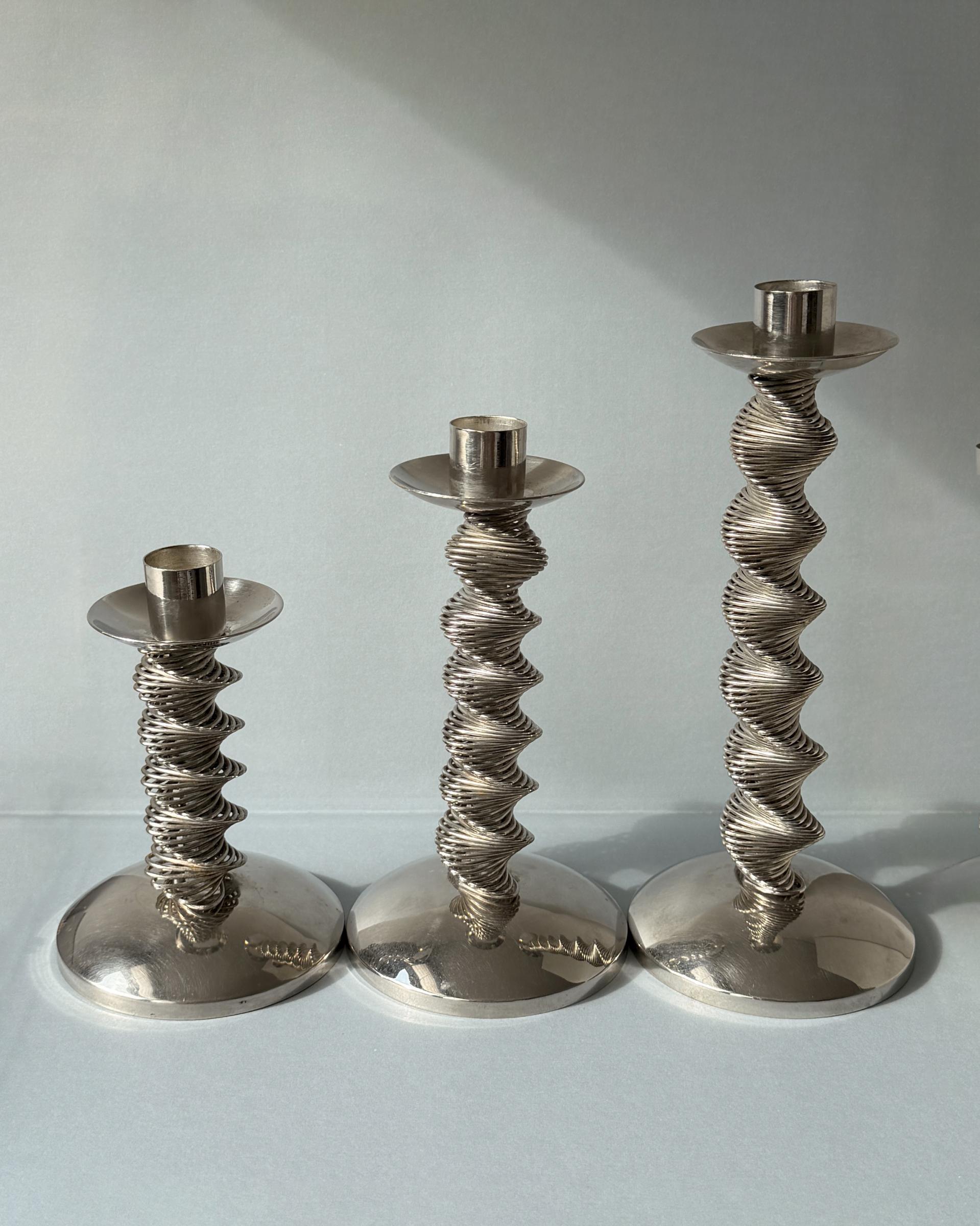 Vintage Silver Plated Twisted Candles Holders, Set of 3