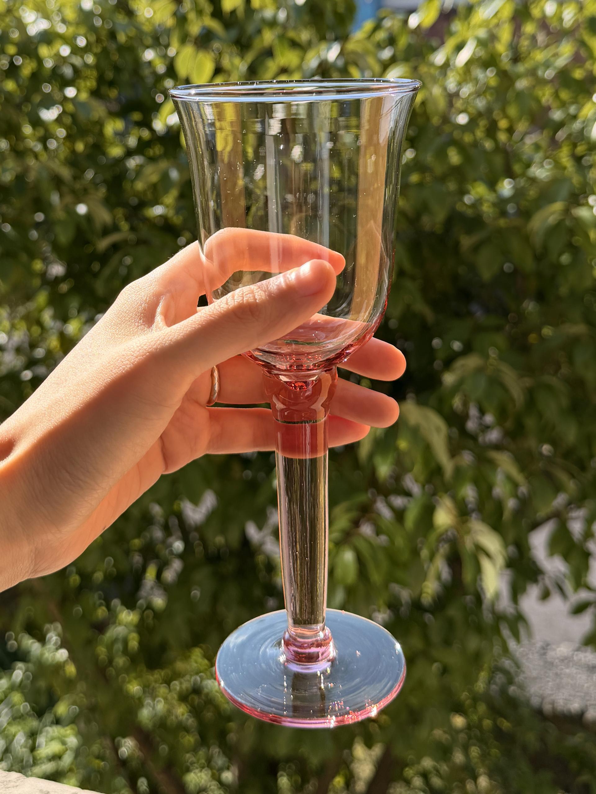 Vintage Handblown Light Pink Wine Glass