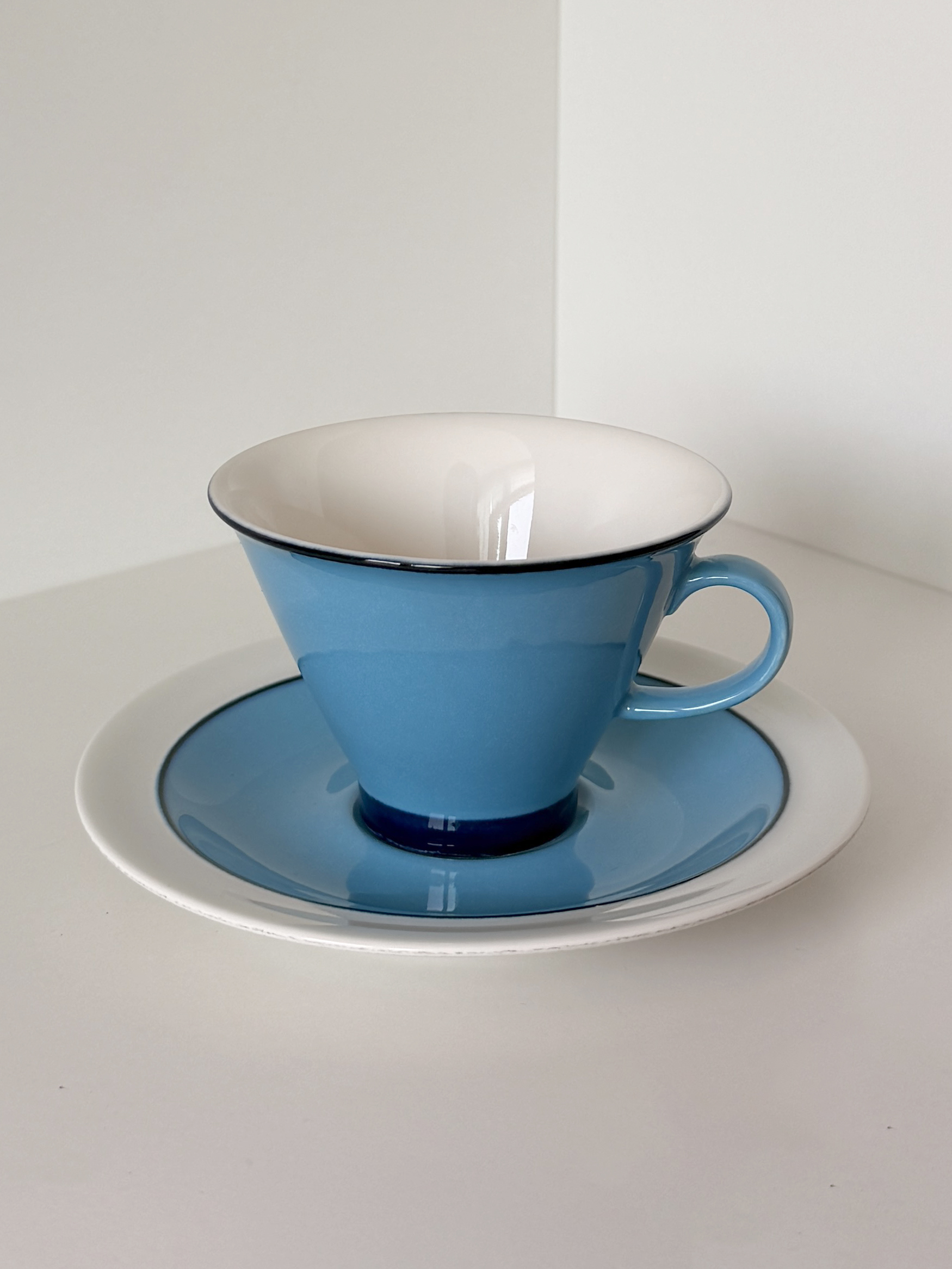 Vintage Arabia Finland Blue Harlekin Cup and Saucer