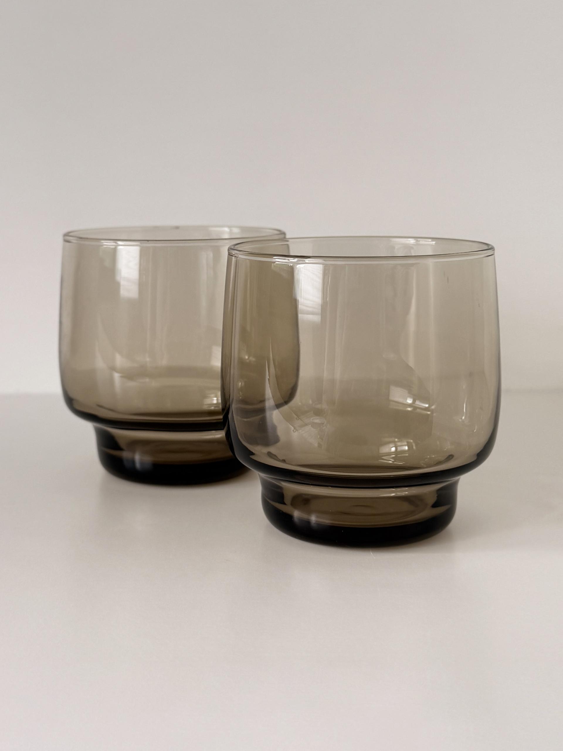 Vintage Luminarc Tivoli Smoky Brown Glass Tumblers, Set of 2