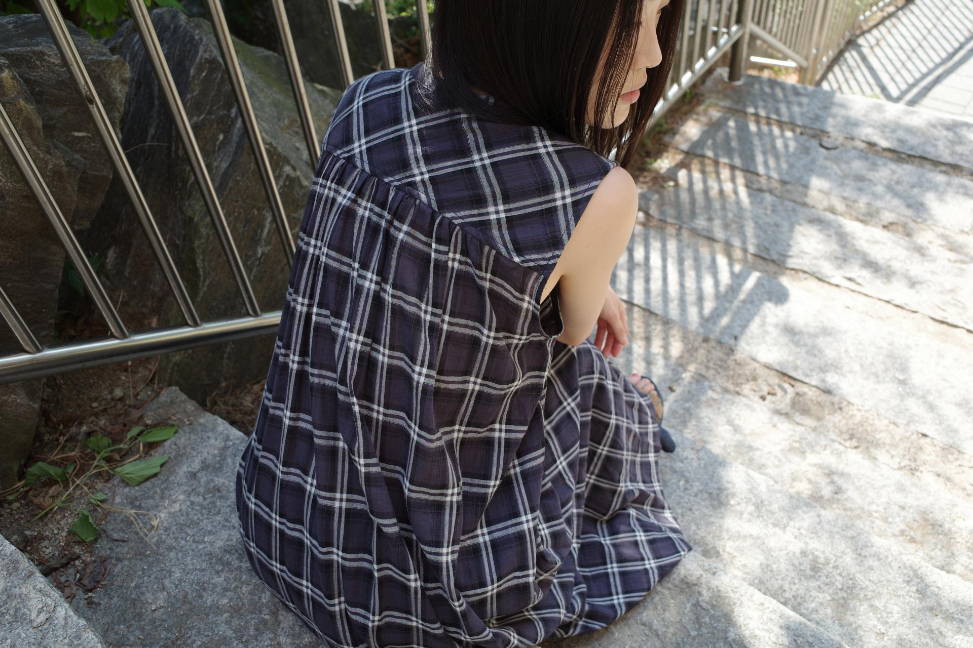 Check Sleeveless Dress / Dark Navy