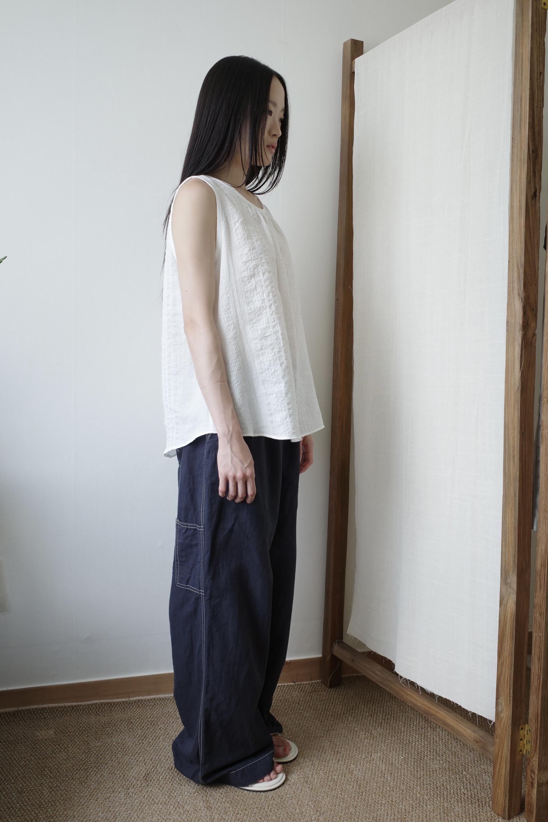 Stitch Linen pants / Navy