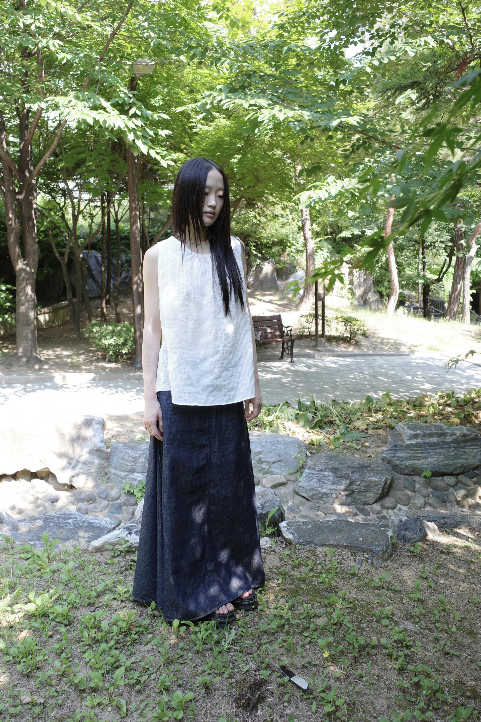 [3th] Side Fold Long Skirt / Denim