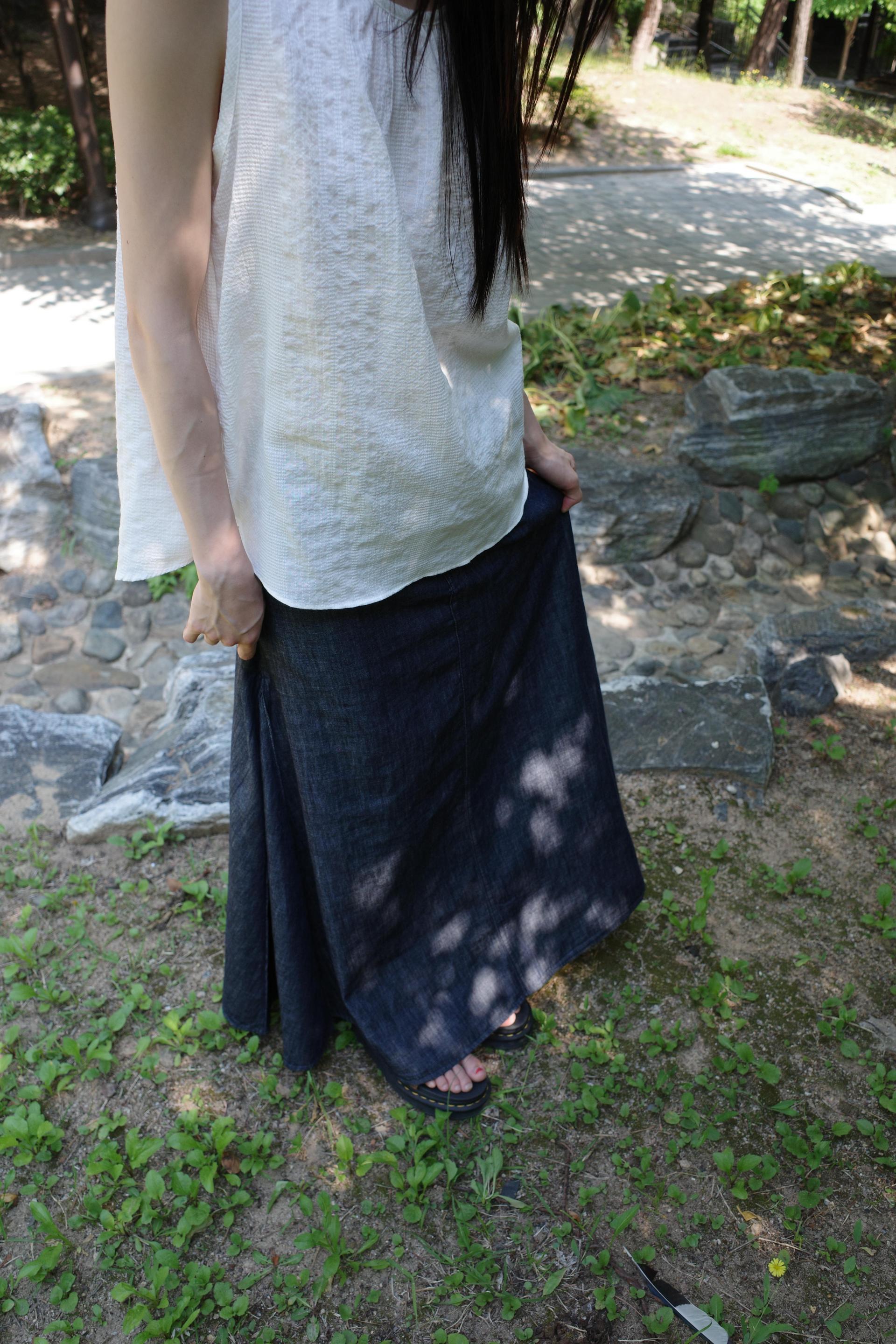 [3th] Side Fold Long Skirt / Denim