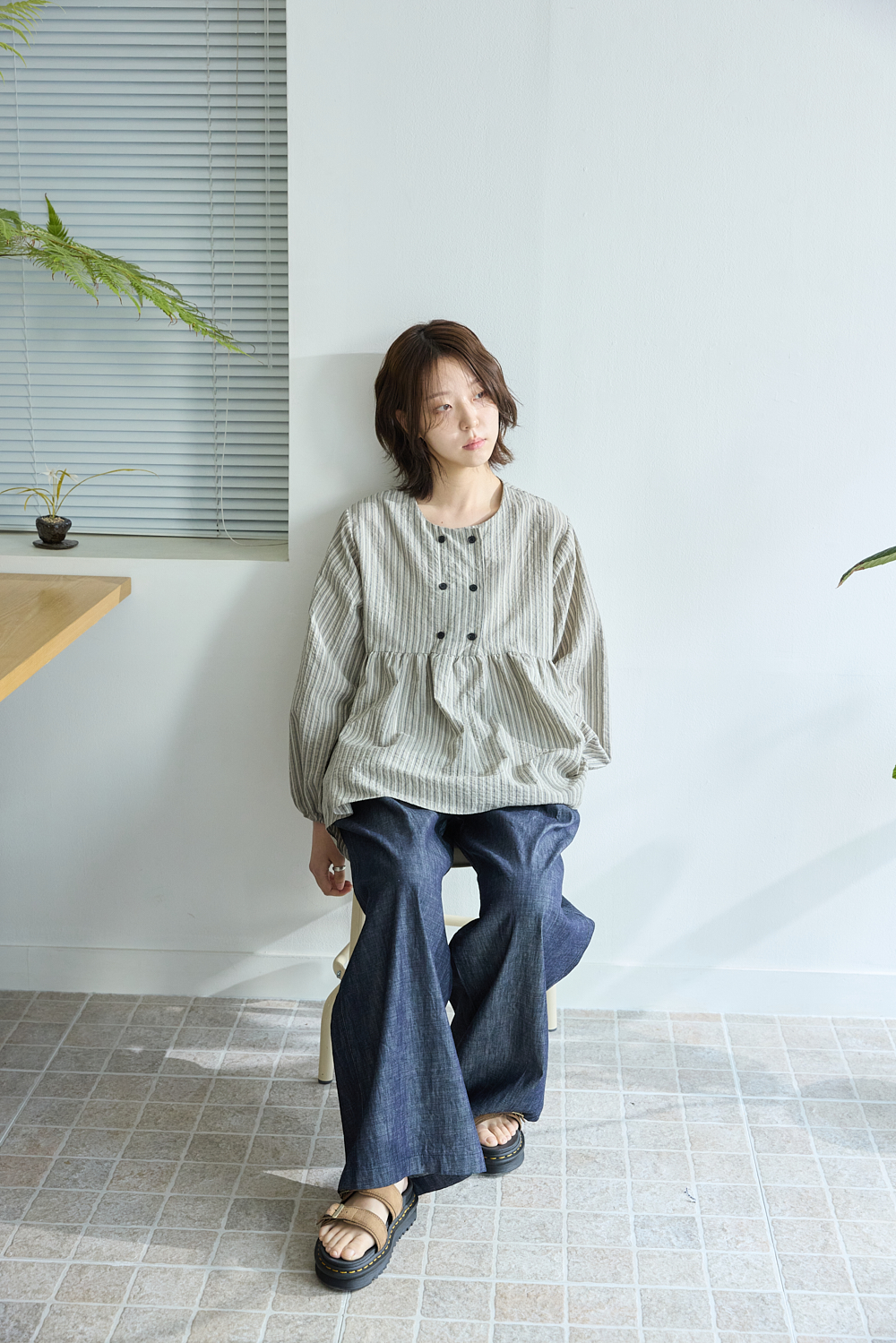[5th] Stripe shirring blouse / Beige [5.1 출고]
