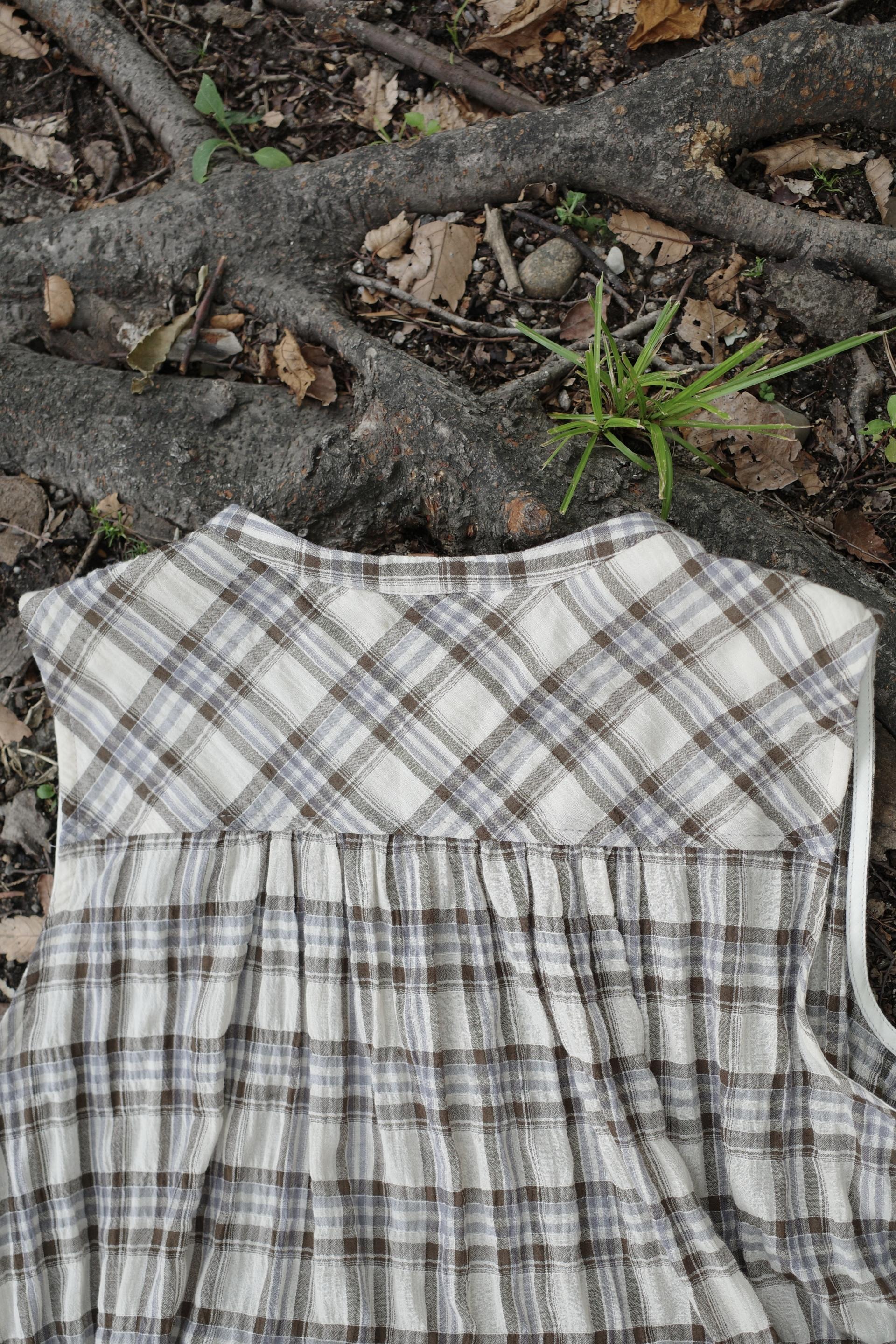 Check Sleeveless Dress / Dark Navy