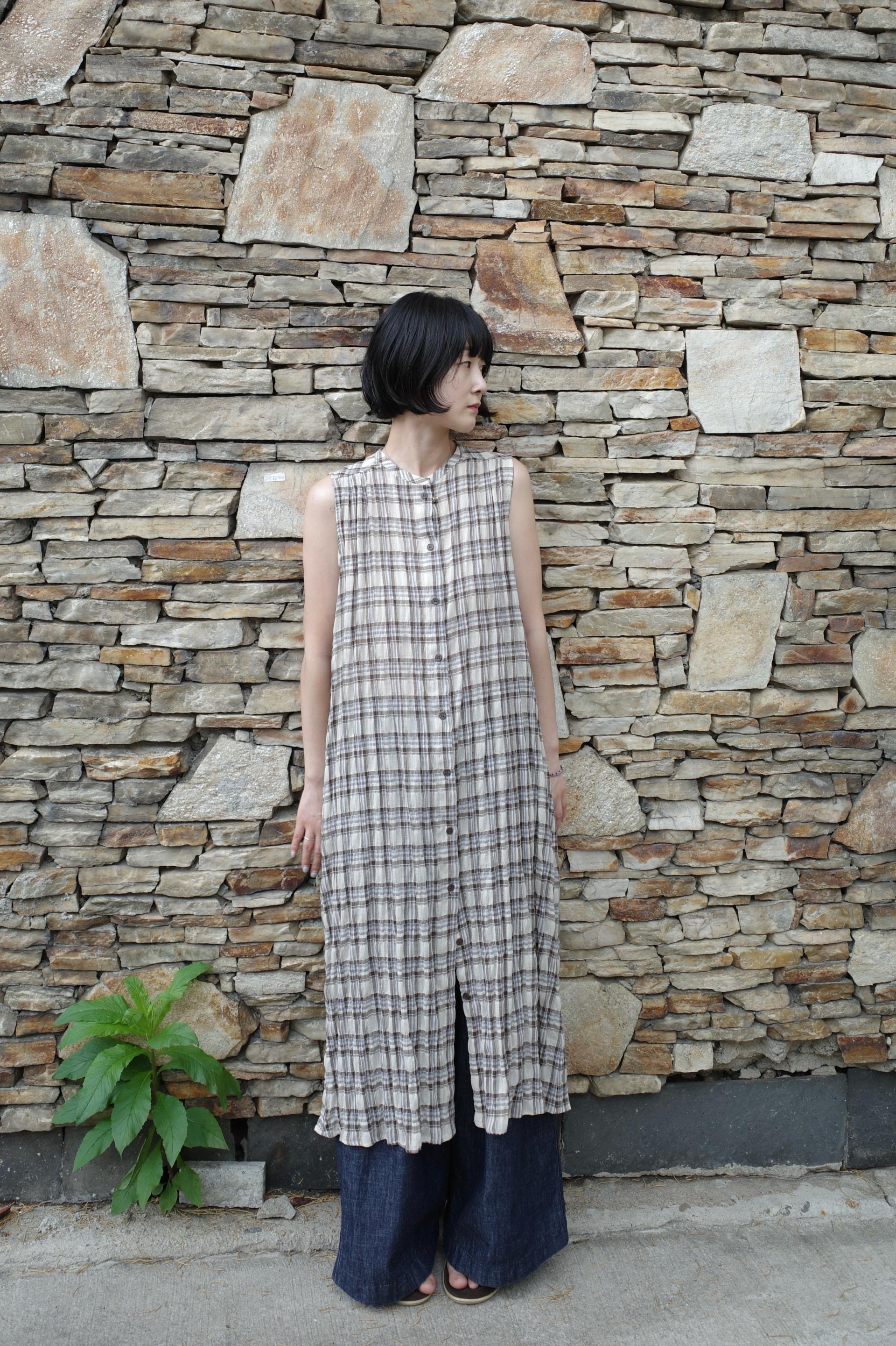 Check Sleeveless Dress / Beige