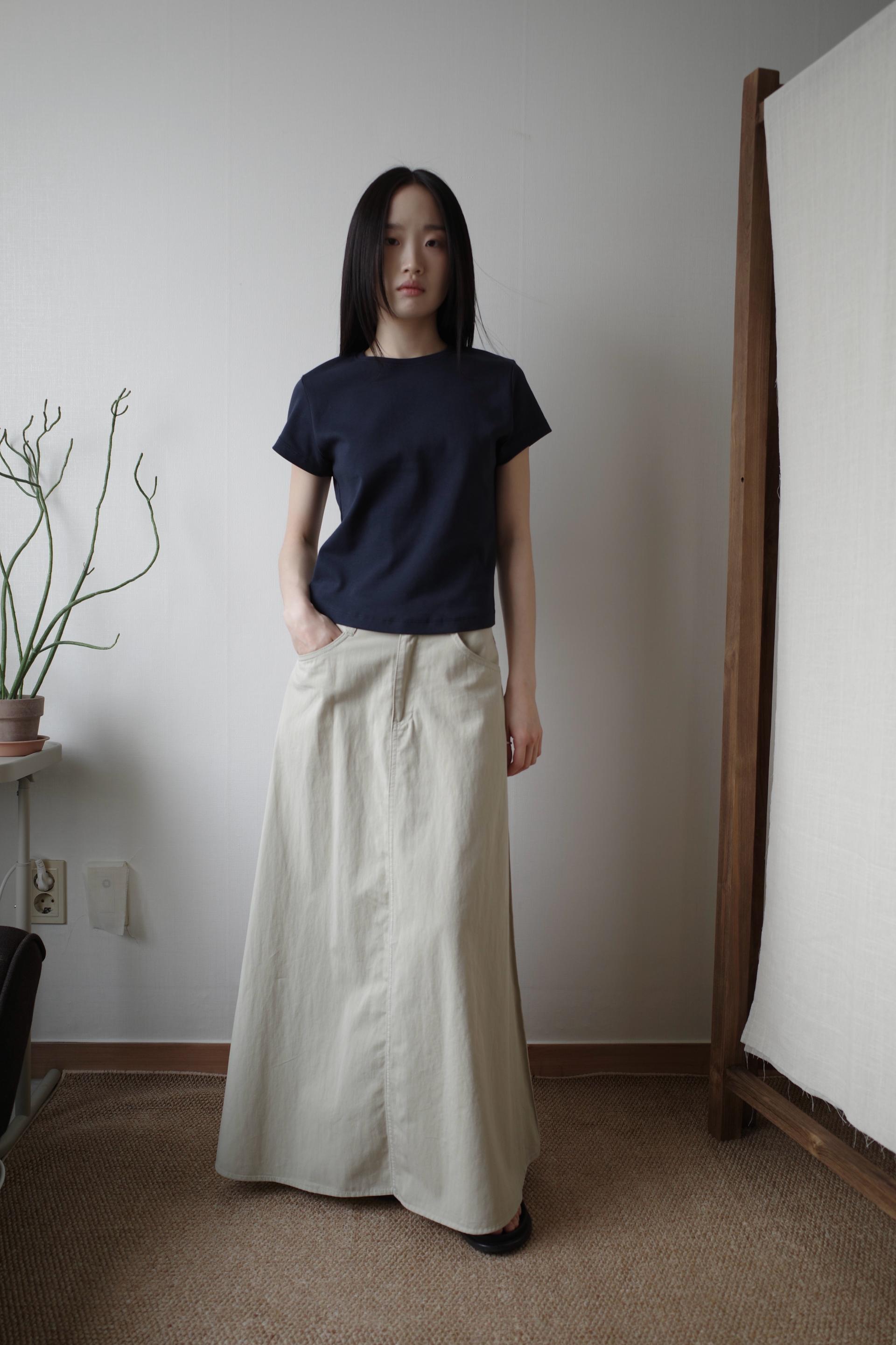 [2th] Side Fold Long Skirt / Sand Khaki