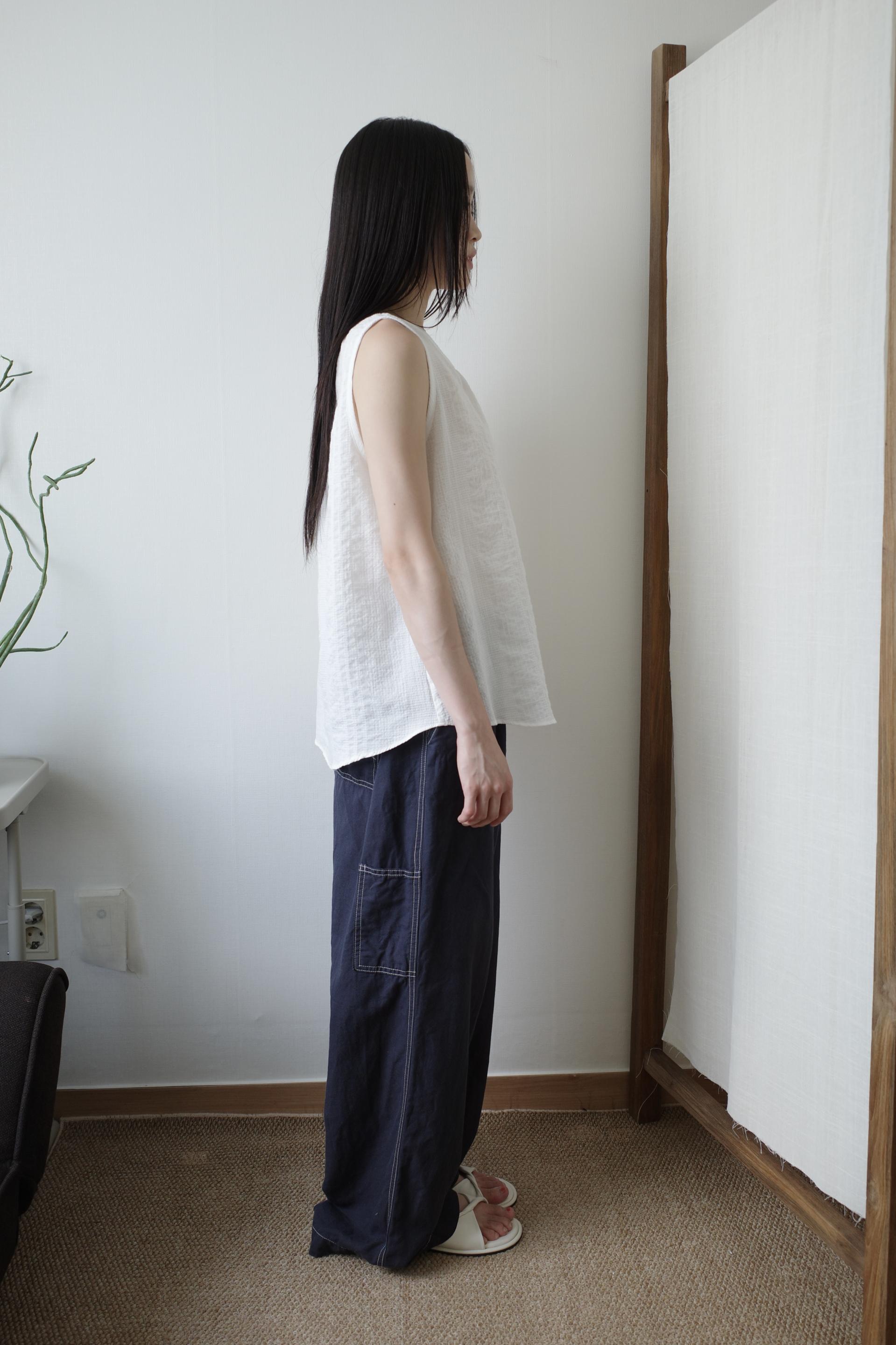 Stitch Linen pants / Navy
