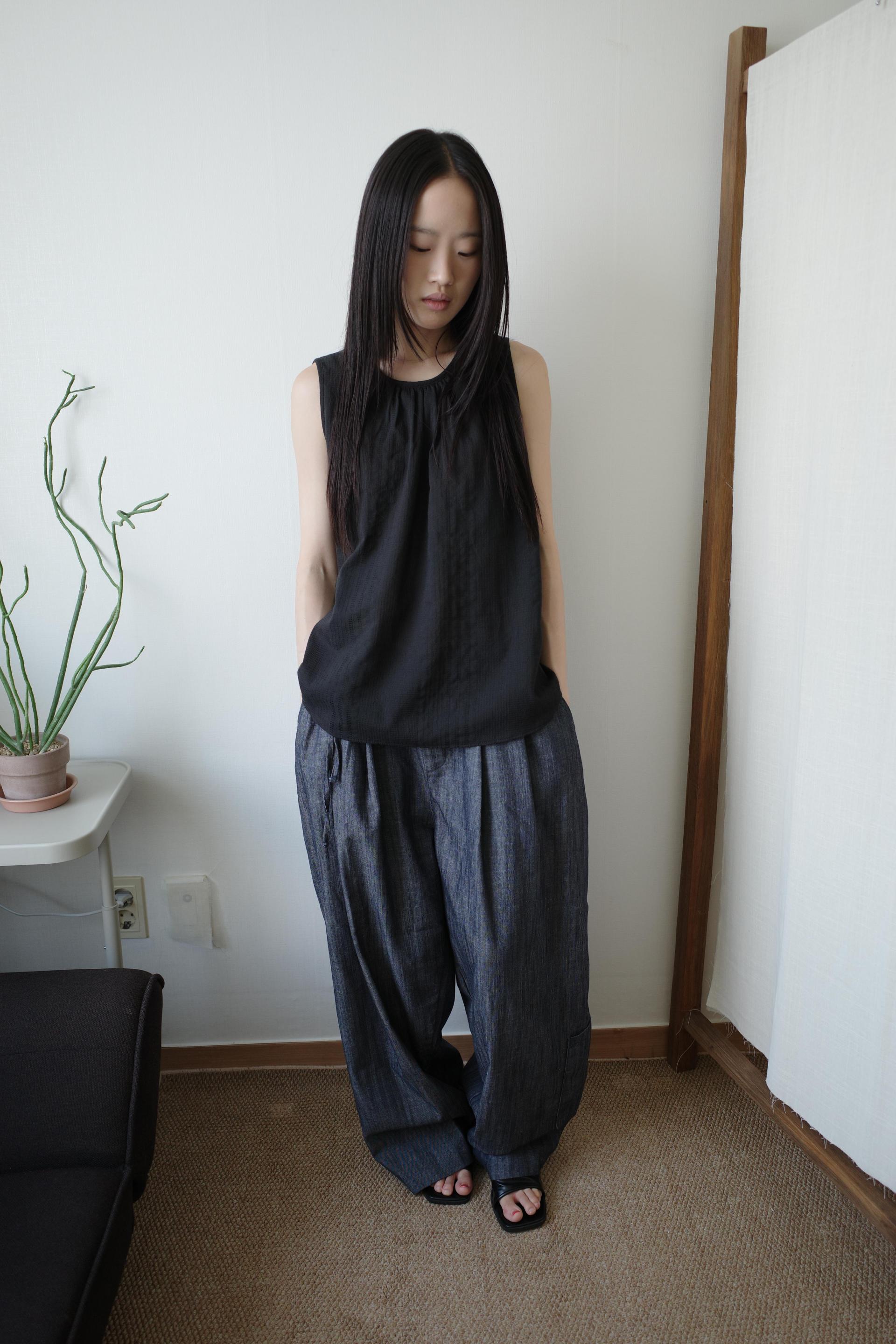[3th] Double Pleat Wide Pants / Navy