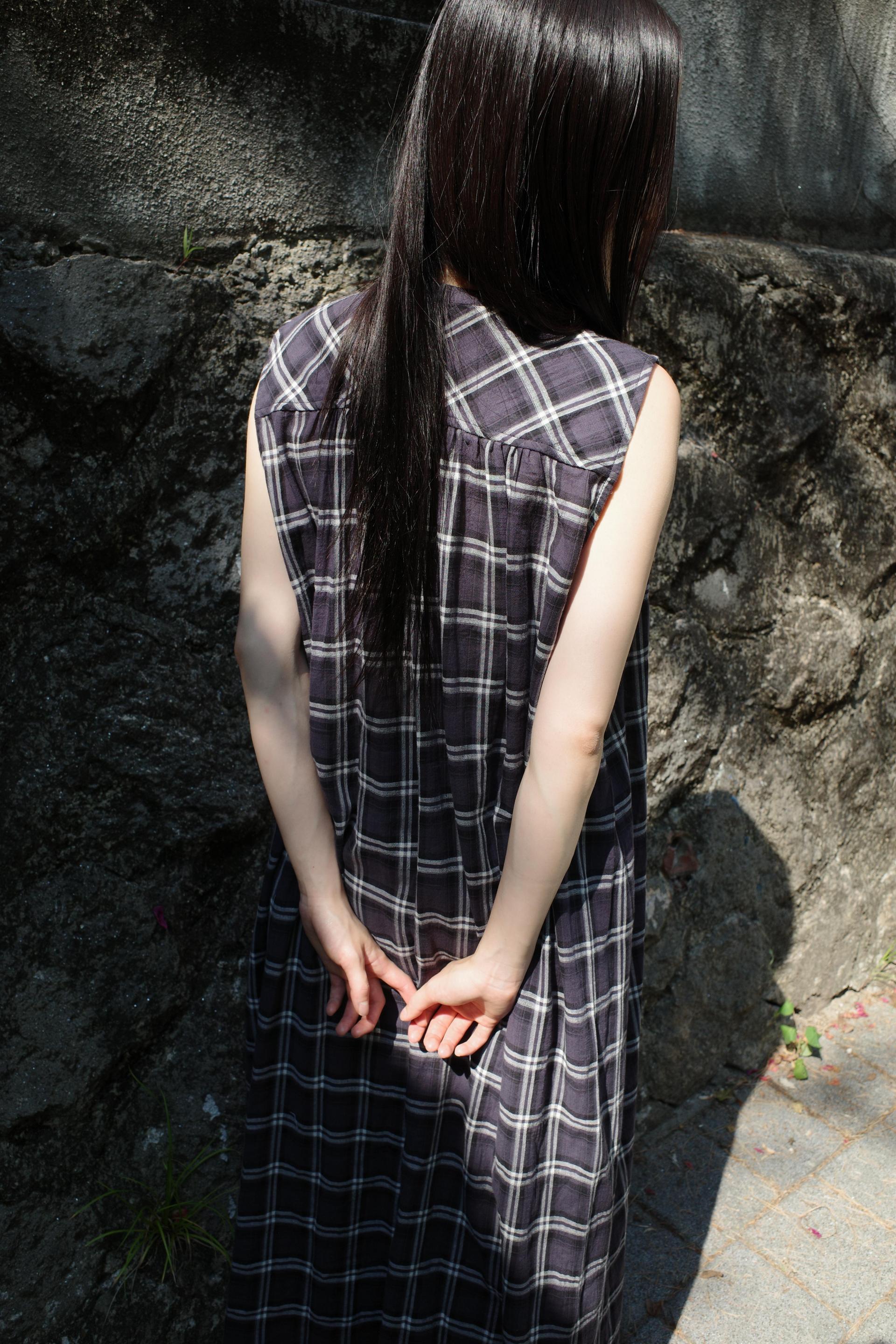 Check Sleeveless Dress / Dark Navy