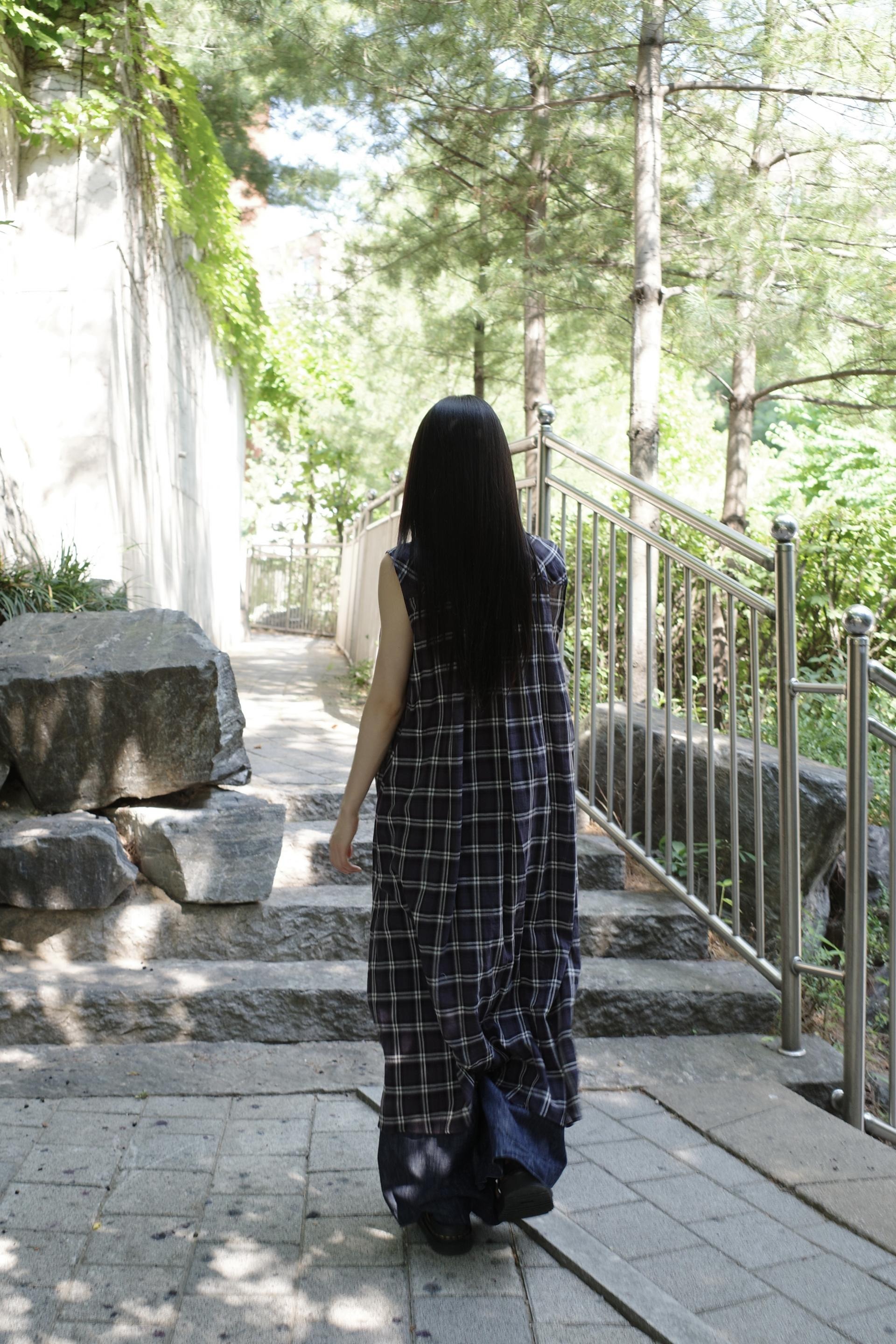 Check Sleeveless Dress / Dark Navy