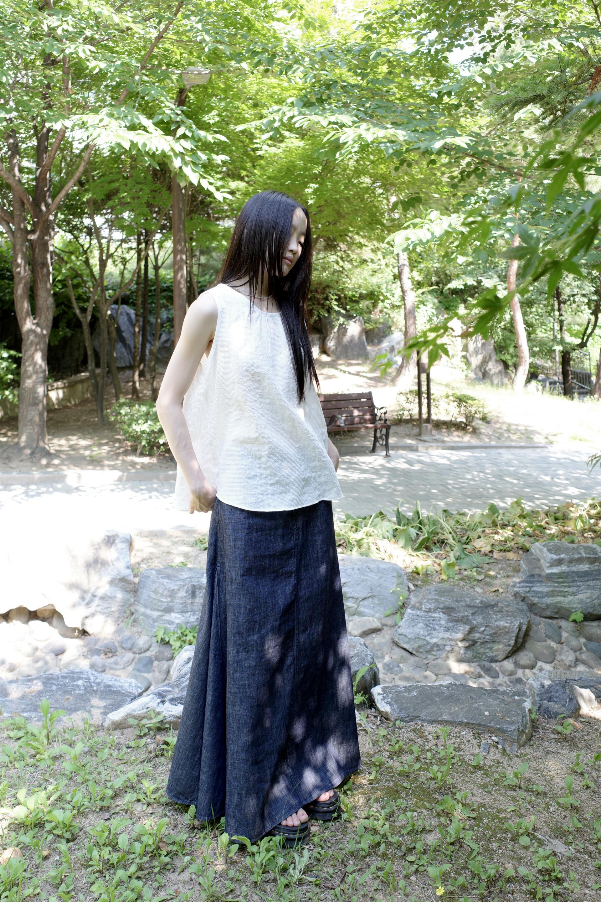 [3th] Side Fold Long Skirt / Denim