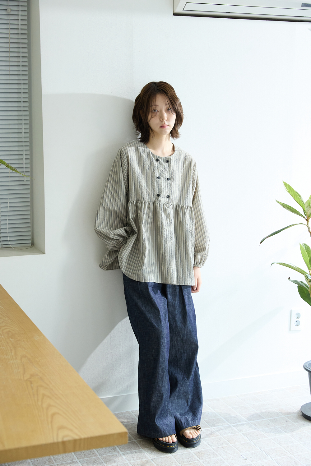[5th] Stripe shirring blouse / Beige [5.1 출고]