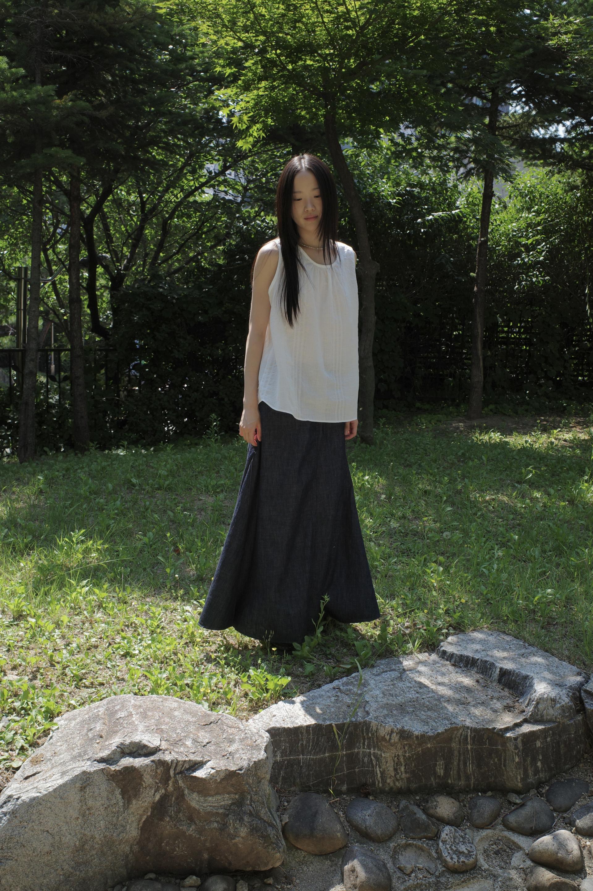 [3th] Side Fold Long Skirt / Denim