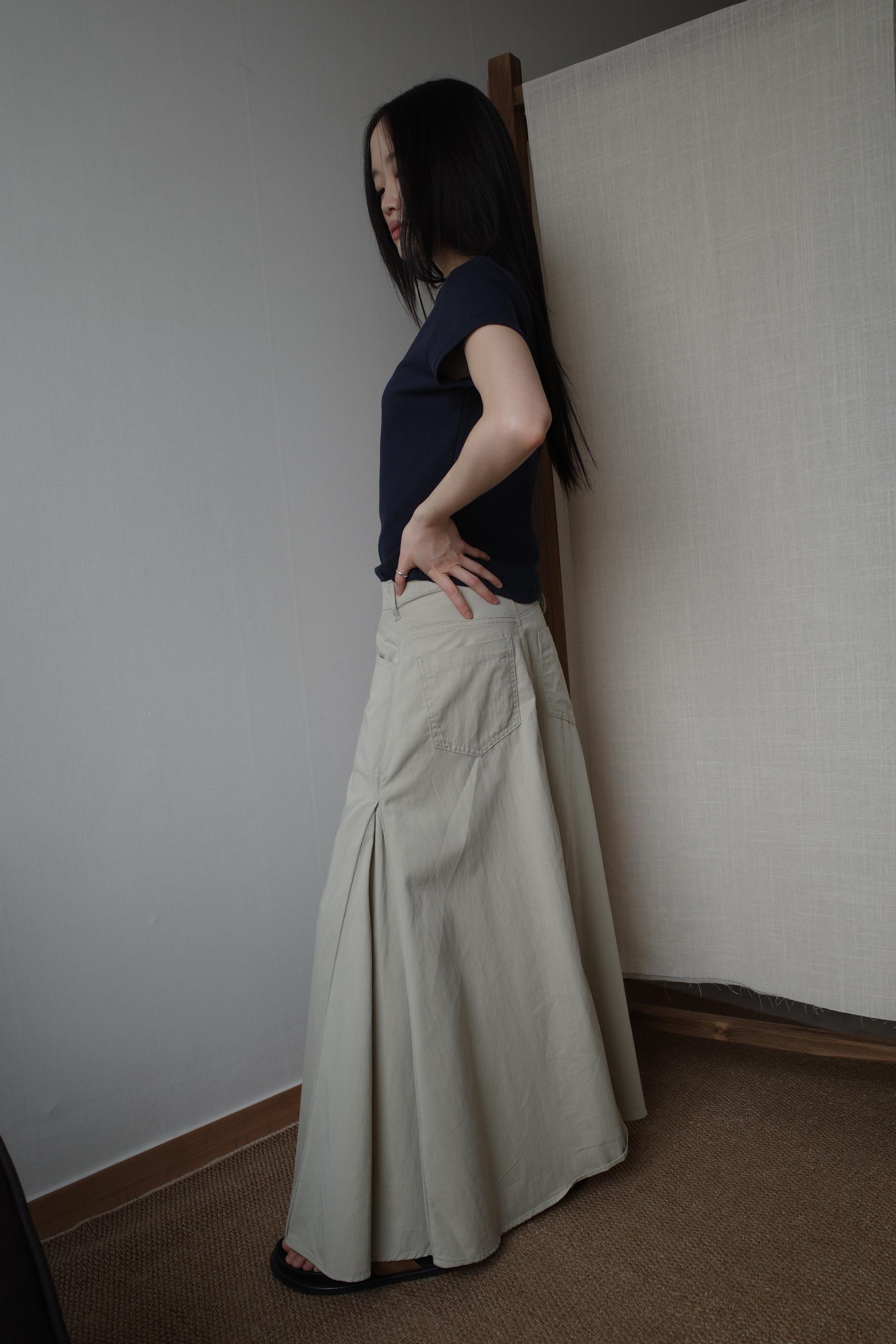 [2th] Side Fold Long Skirt / Sand Khaki