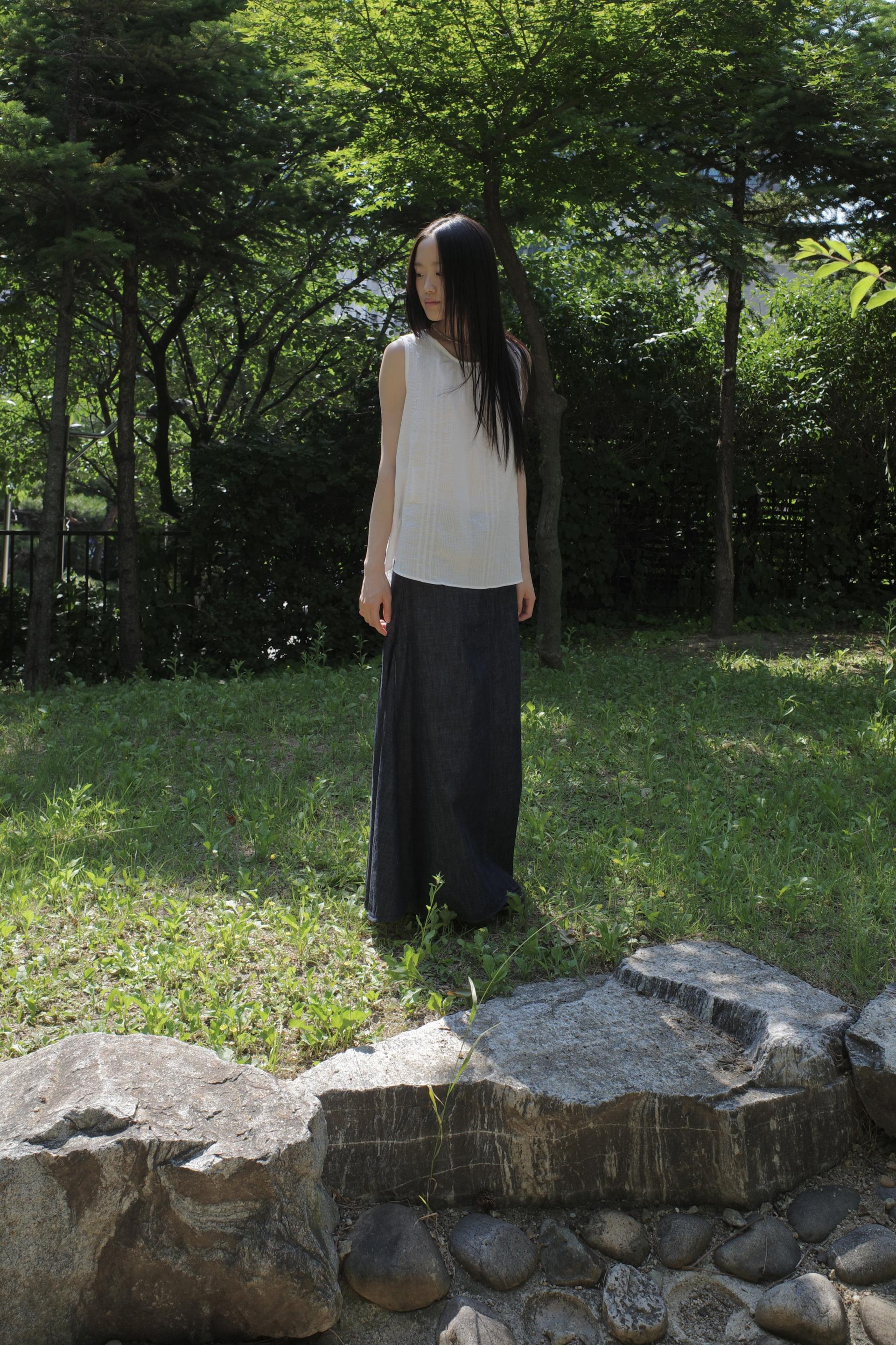 [3th] Side Fold Long Skirt / Denim