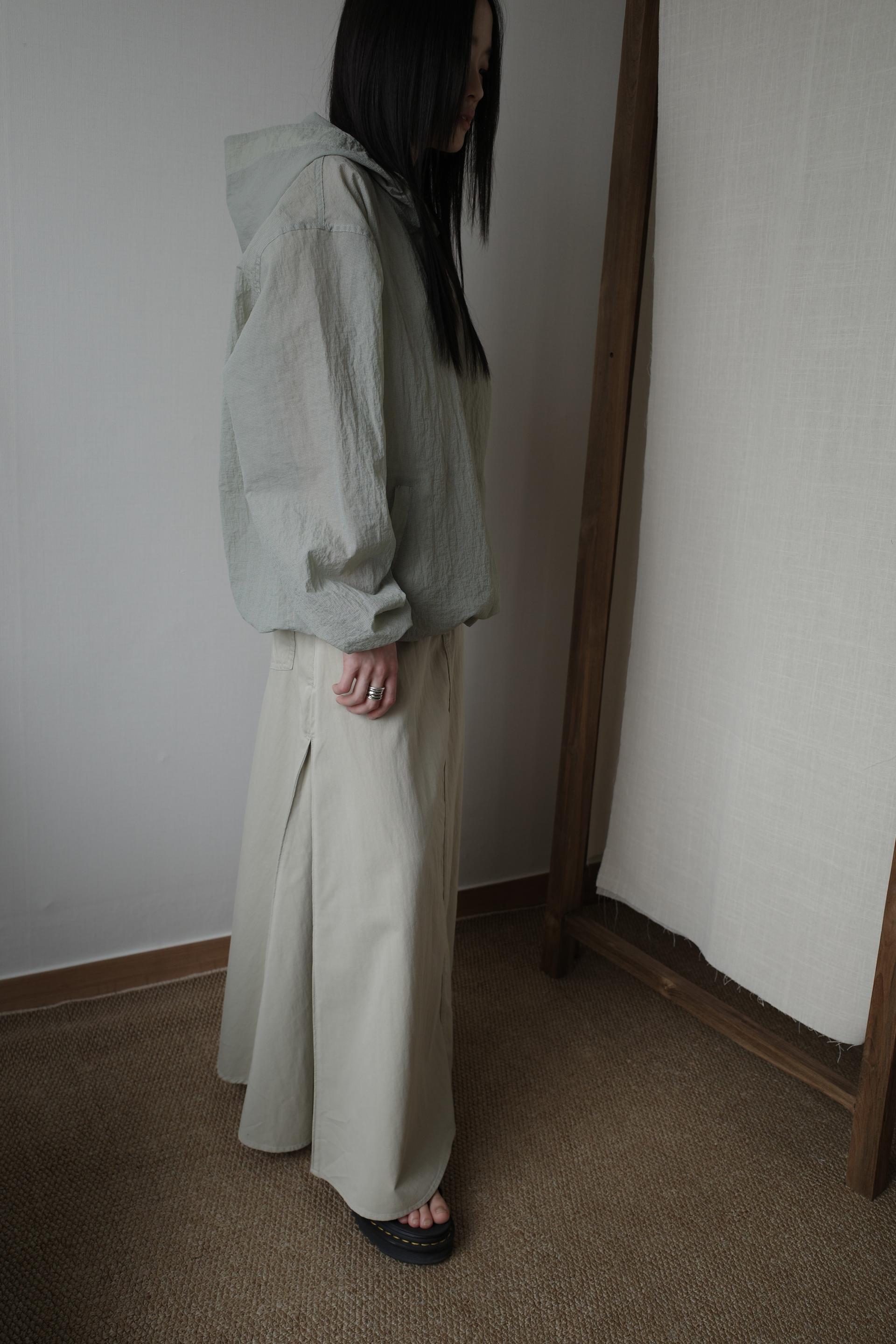 [2th] Side Fold Long Skirt / Sand Khaki