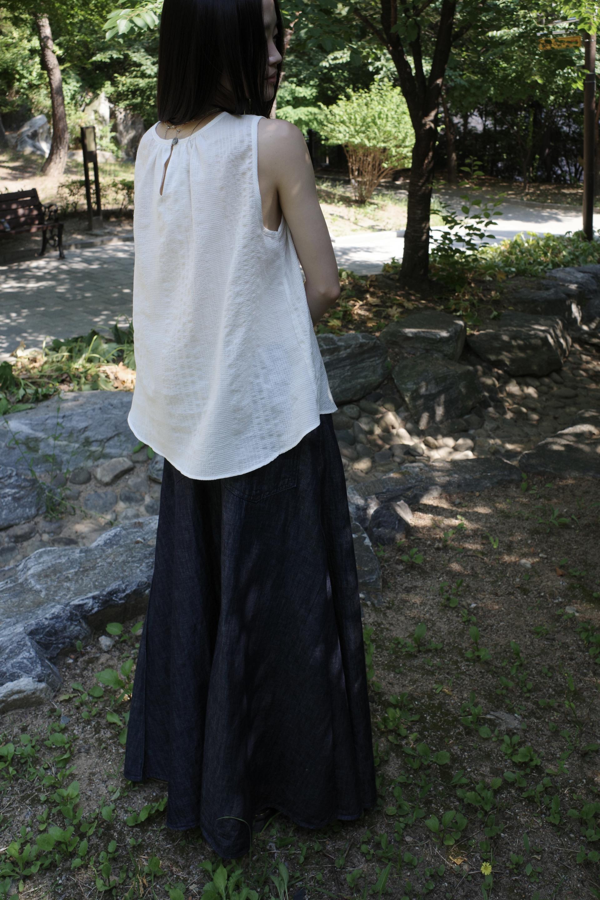 [3th] Side Fold Long Skirt / Denim