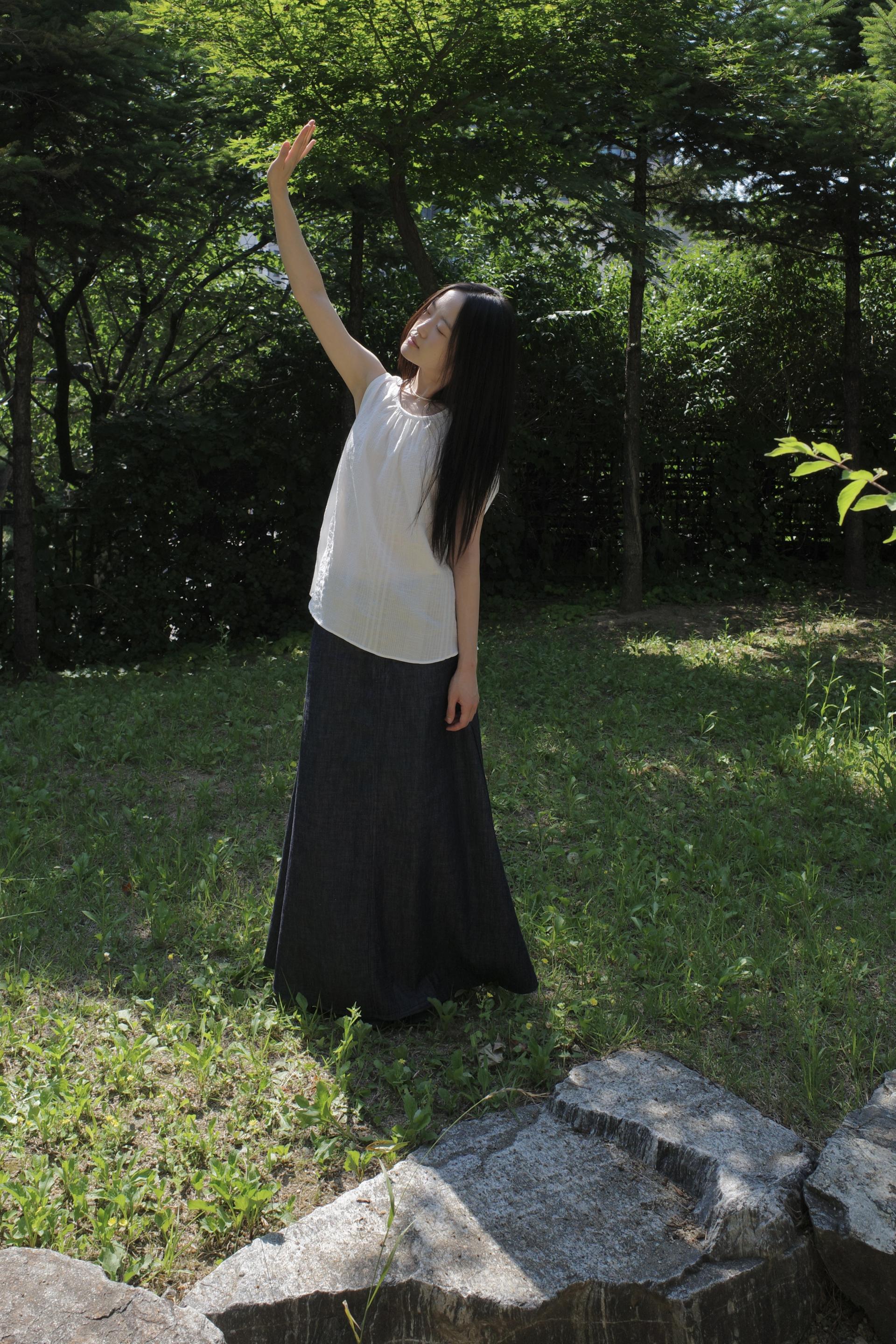 [3th] Side Fold Long Skirt / Denim