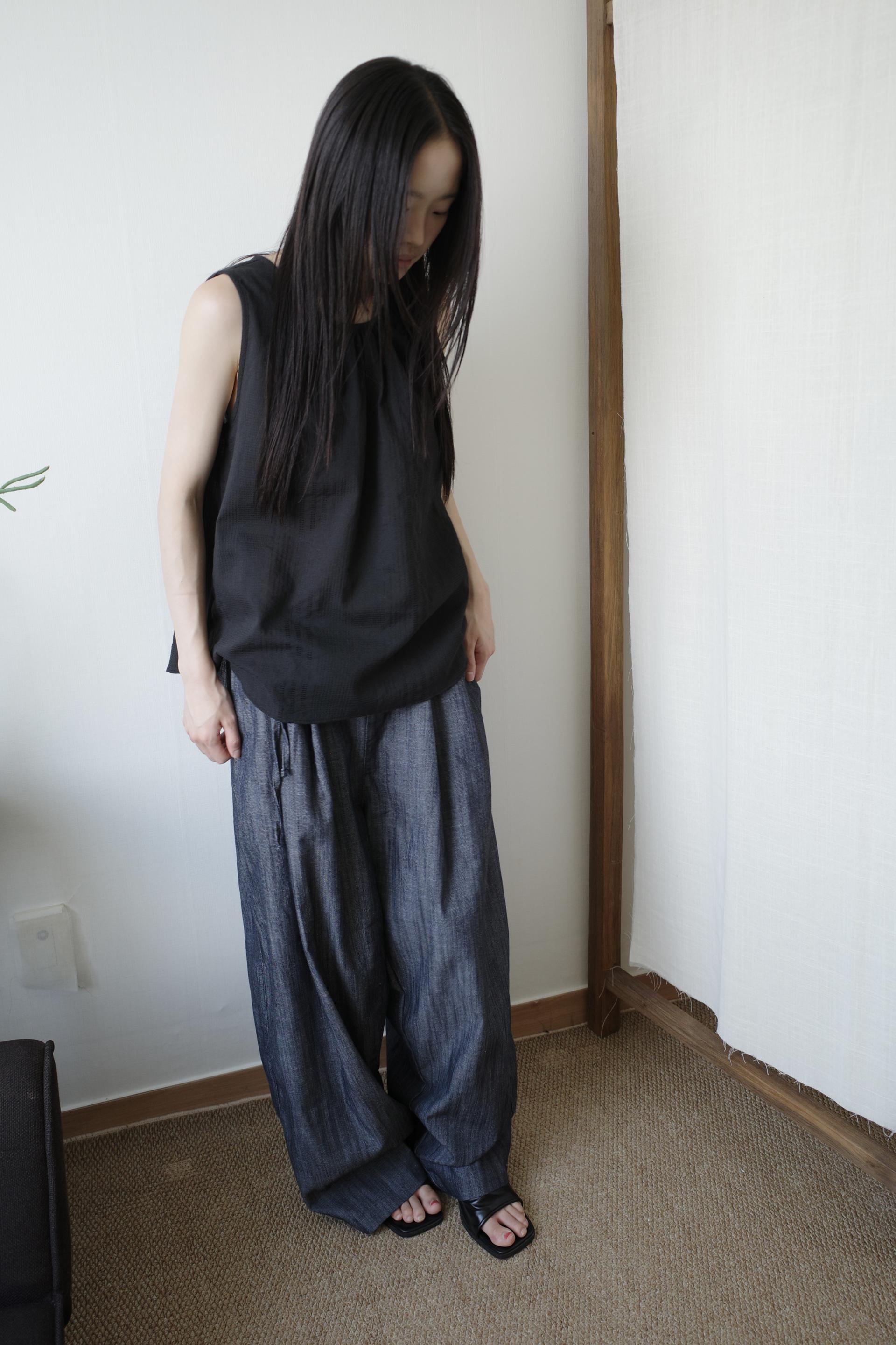 [3th] Double Pleat Wide Pants / Navy