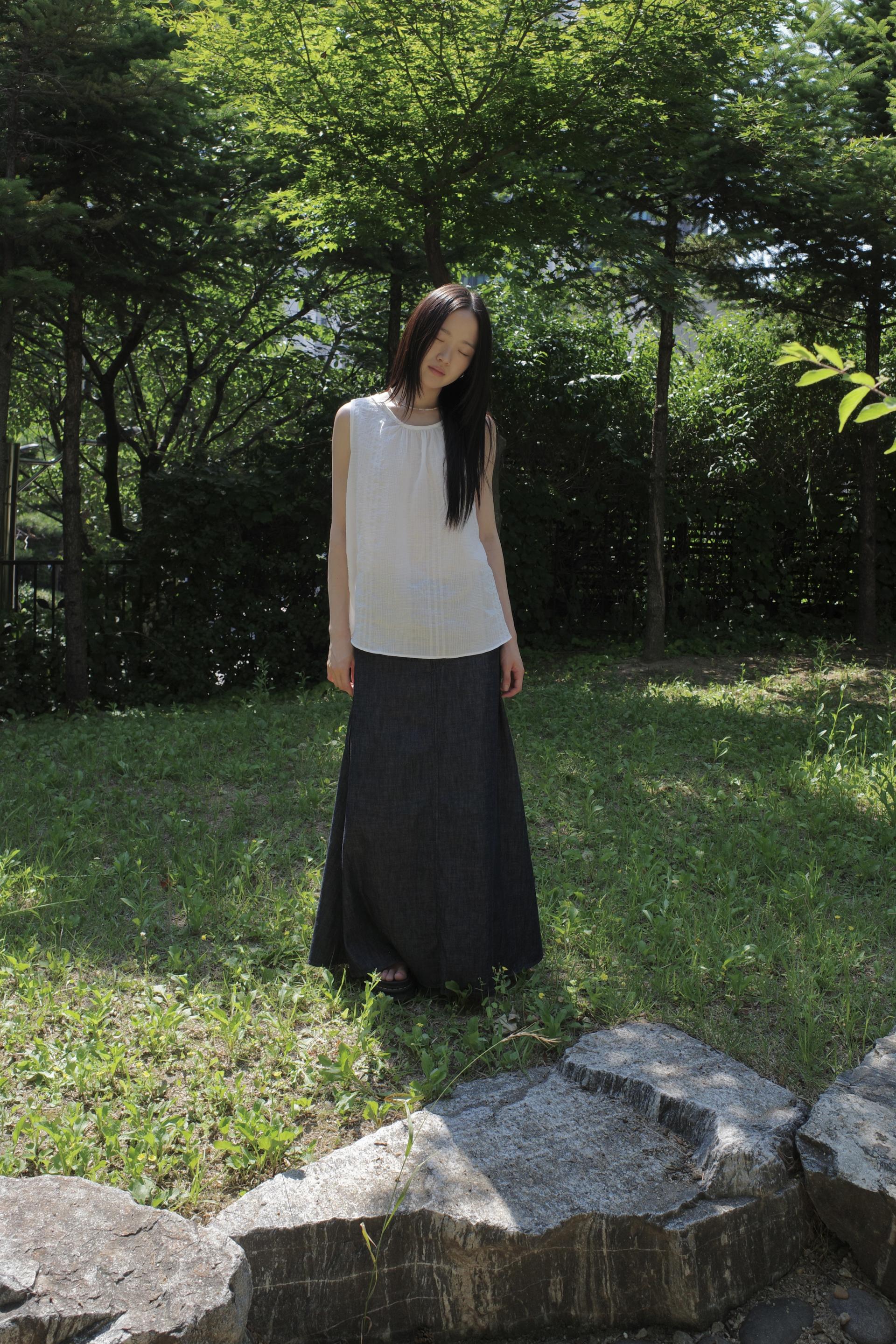 [3th] Side Fold Long Skirt / Denim