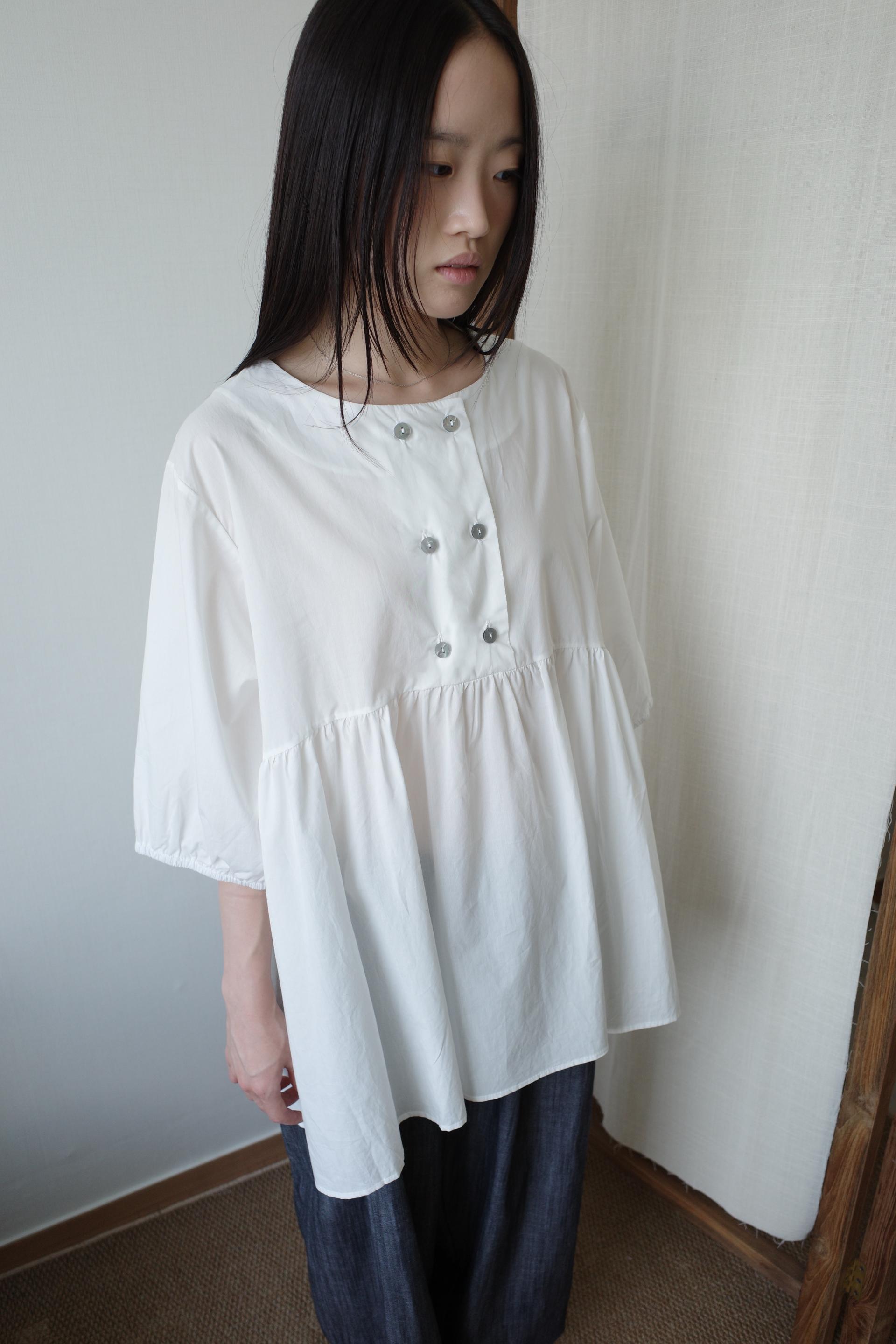 Summer Shirring Blouse / White