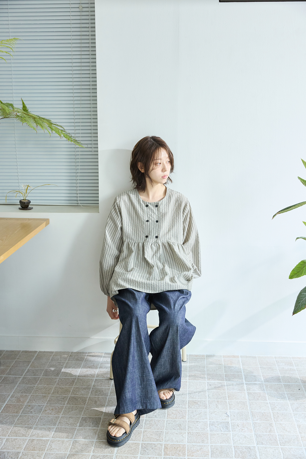 [5th] Stripe shirring blouse / Beige [5.1 출고]