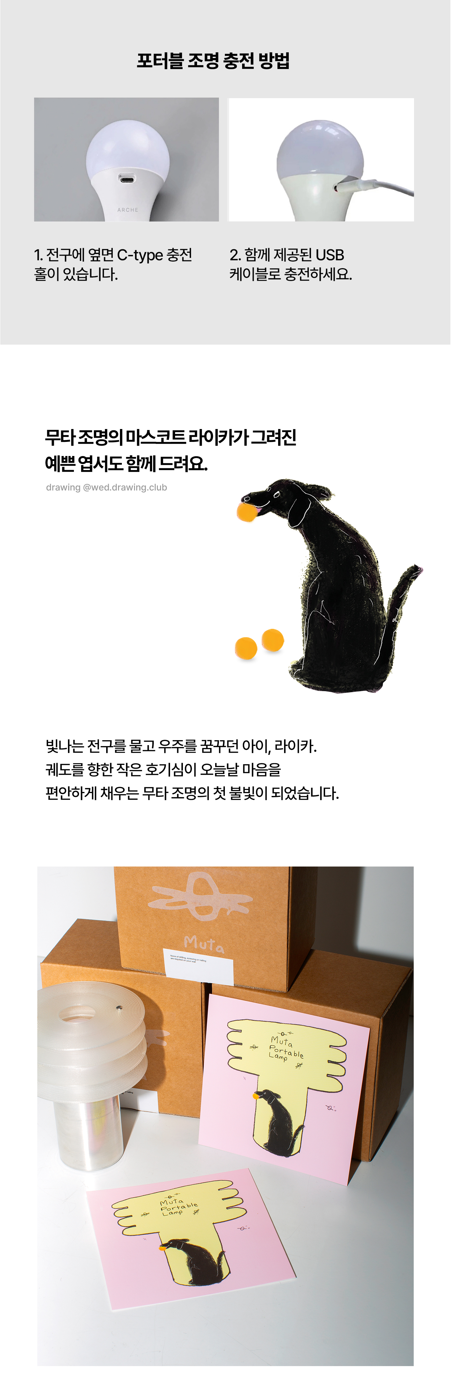 무타 조명 충전 방법과 라이카 엽서 구성 안내
