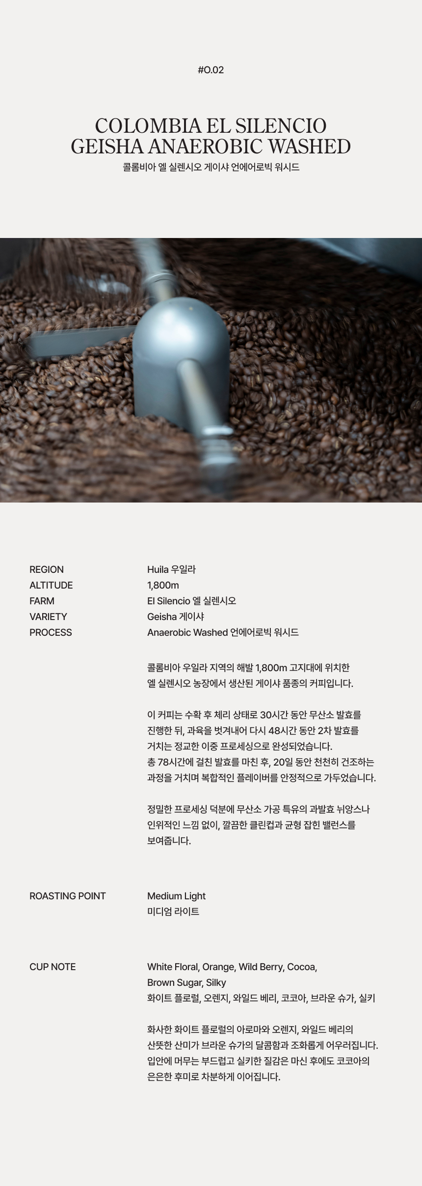 콜롬비아 엘 실렌시오 게이샤 언에어로빅 워시드