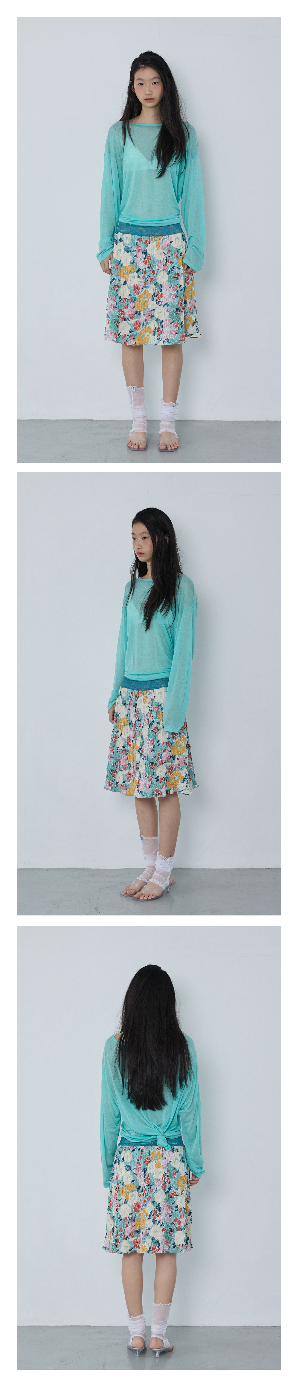 Lace Banding Pleats Skirt_Flower