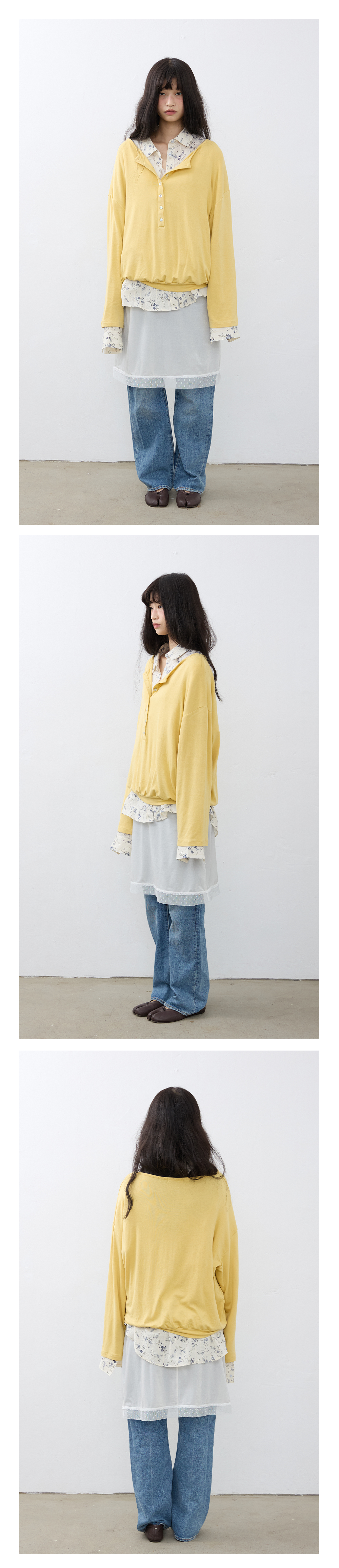 Essential Deep Henley-Neck Loose Tee (4color)