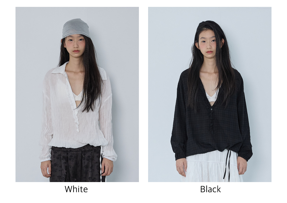 Pleated Henley Blouse_White