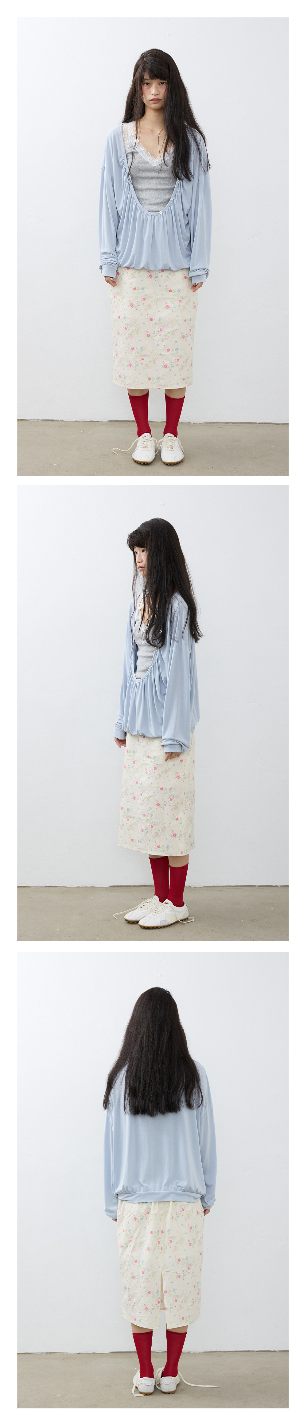 Essential Deep Shirring-Neck Tee (3color)