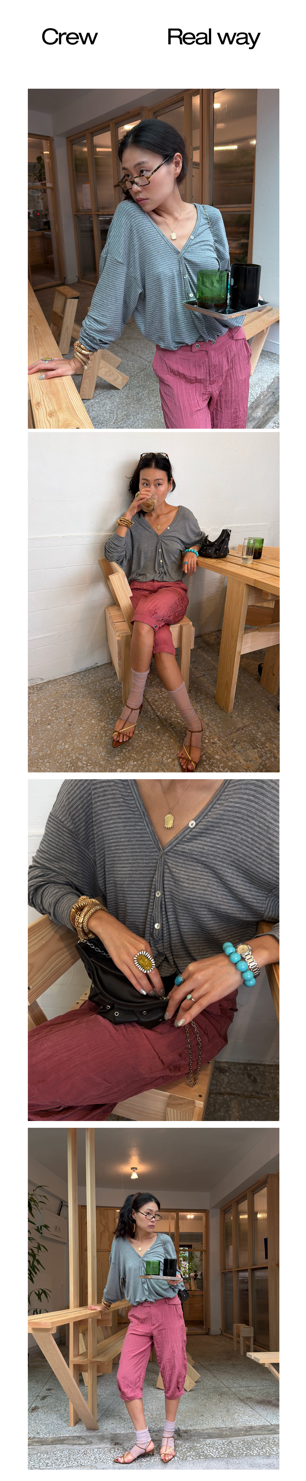 Essential Stripe Deep V-Neck Tee_Grey