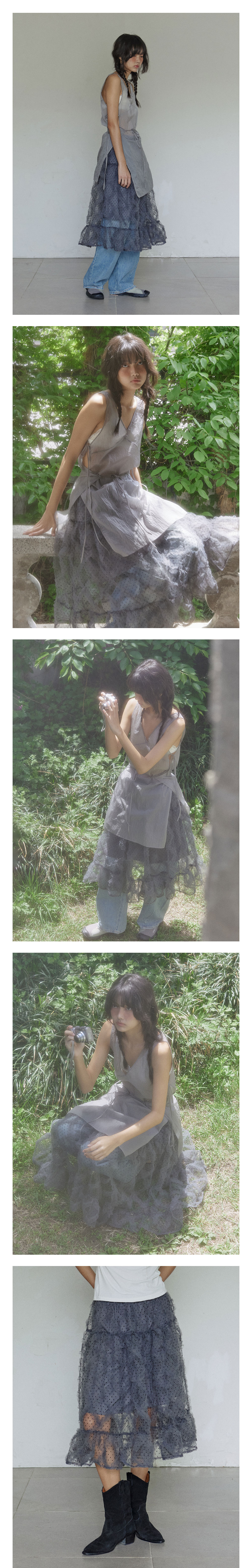 MUSINSA | HOKUSPOKUS Polka dot frill skirt / Gray