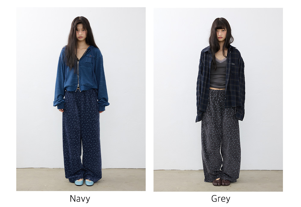 Midnight Floral Velvet Pants_Navy