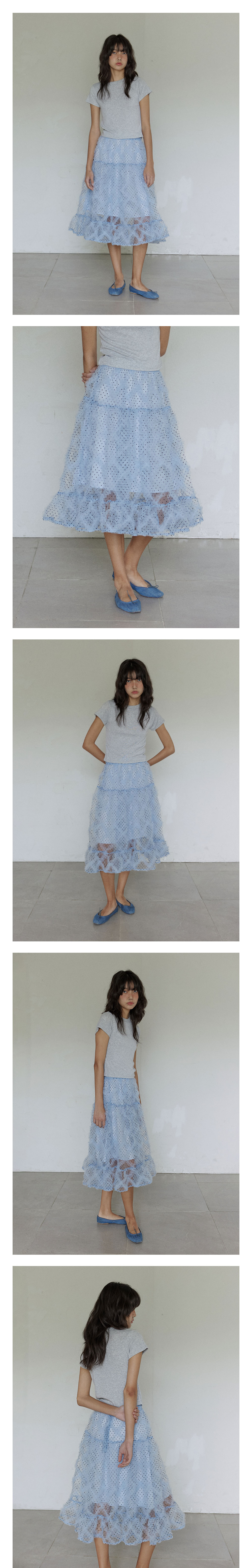 MUSINSA | HOKUSPOKUS Polka dot frill skirt / Blue