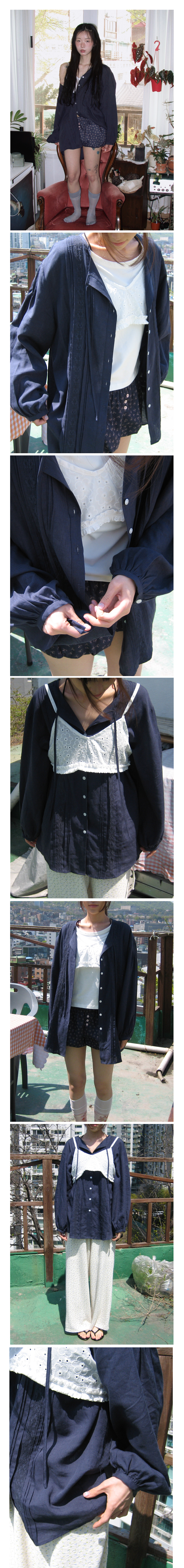 Linen Sunveil Blouse_Navy