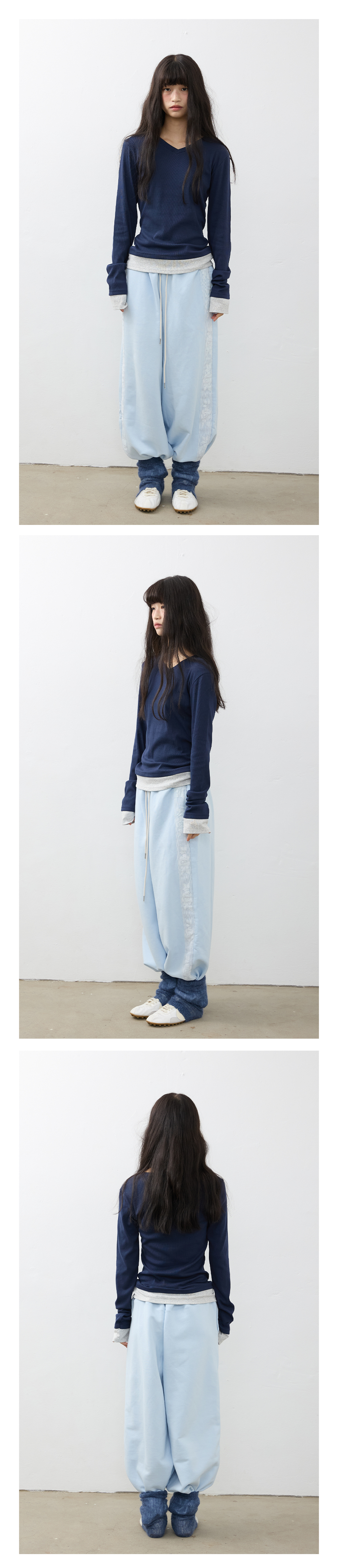 Two-Tone Layered V-Neck Tee_Navy
