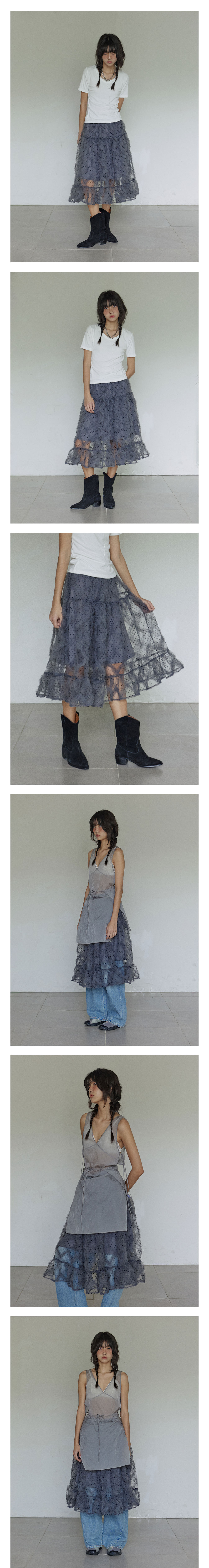 MUSINSA公式 | HOKUSPOKUS Polka dot frill skirt / Gray