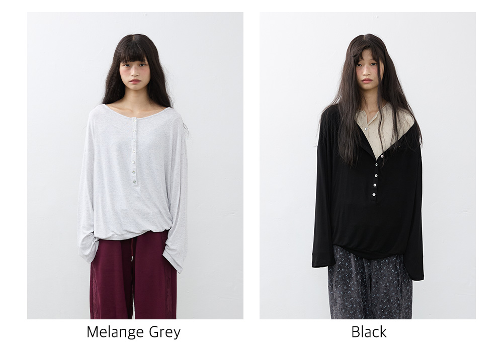 Essential Deep Henley-Neck Loose Tee (4color)