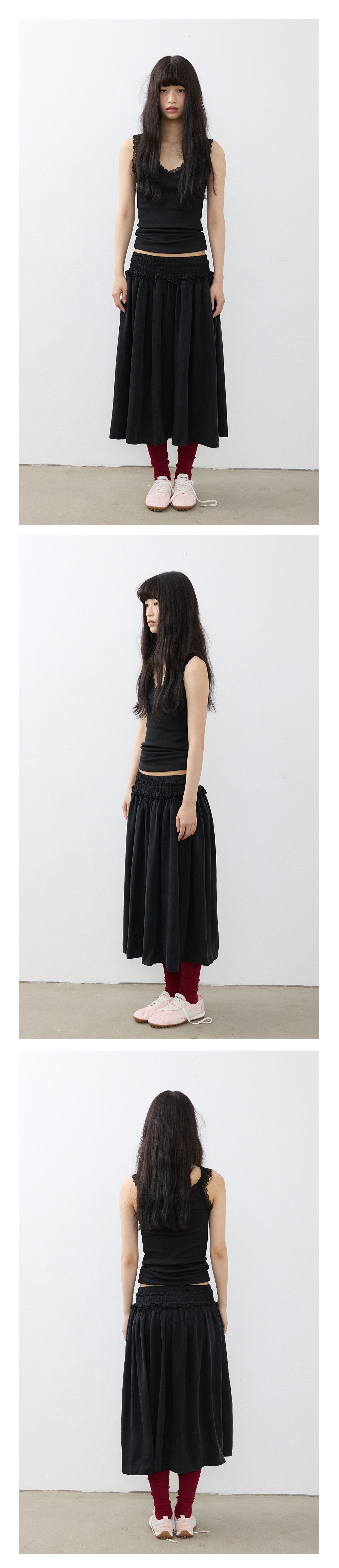 Double Band Cupro Skirt_Charcoal
