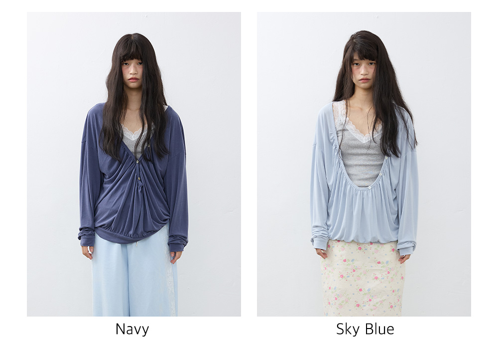 Essential Deep Shirring-Neck Tee (3color)