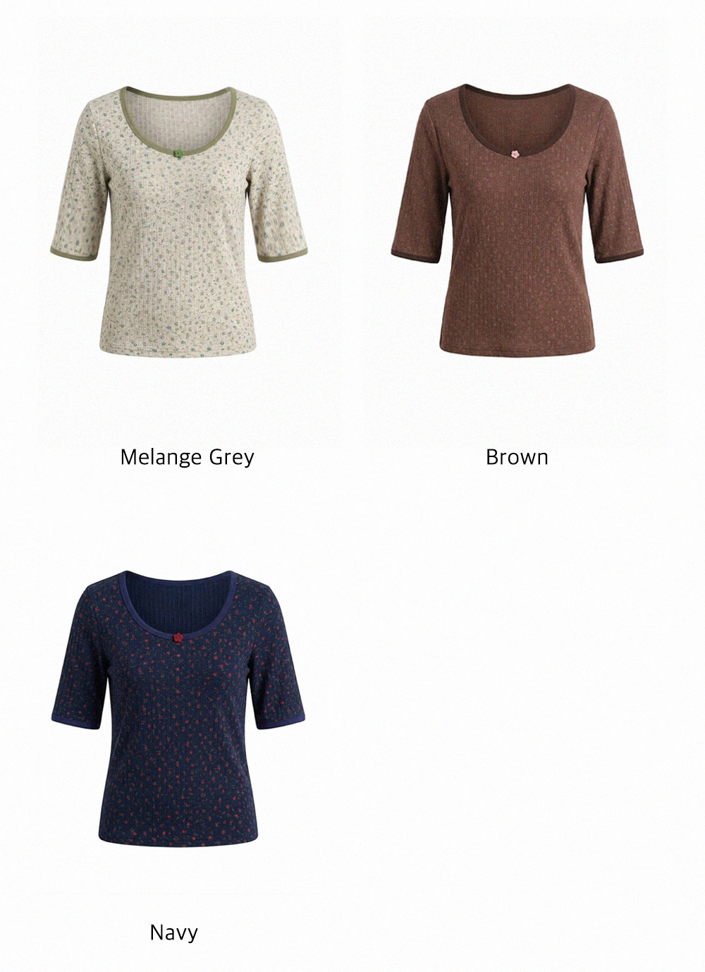 Button Puff 5-Sleeve T-shirt (3color)