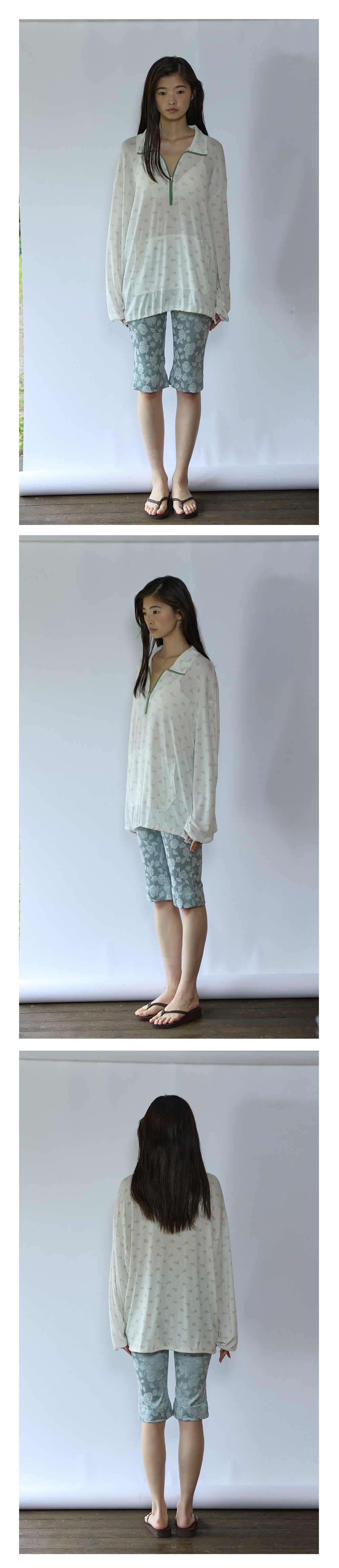 Loose Floral Anorak Top_Ivory