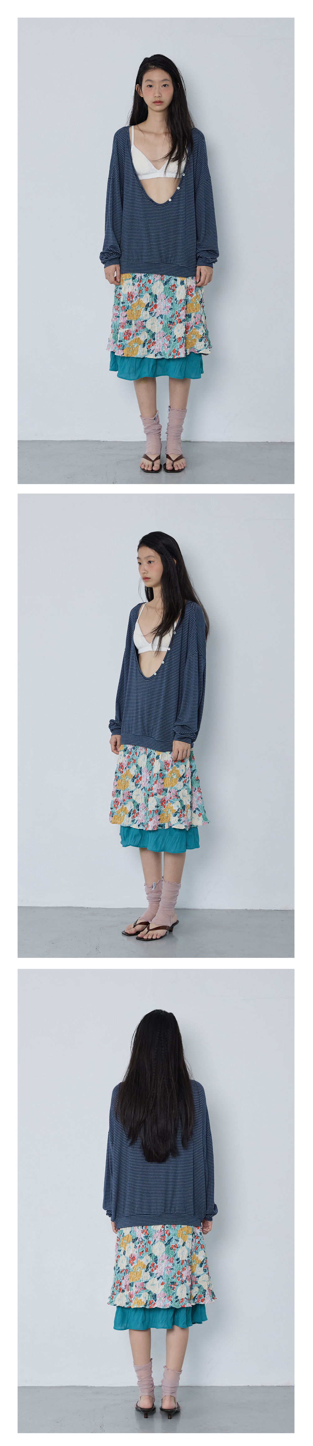 Essential Stripe Deep V-Neck Tee_Navy