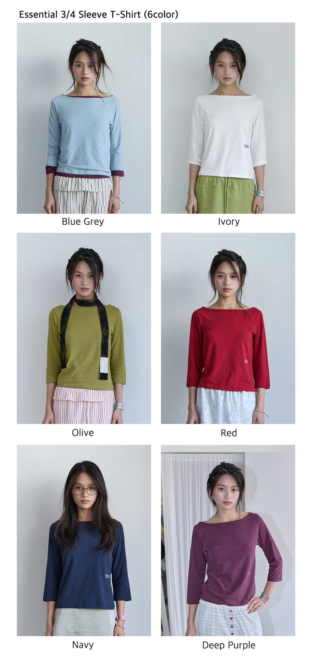 [2 PACK] Essential Scoop Neck T-Shirt & 3/4 Sleeve T-Shirt (12color)